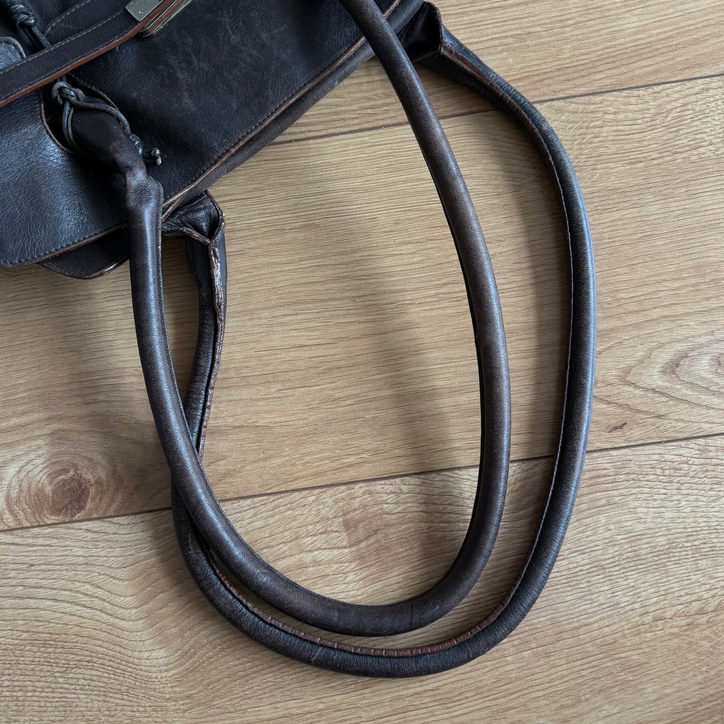 Brown leather firkin bag - One Size