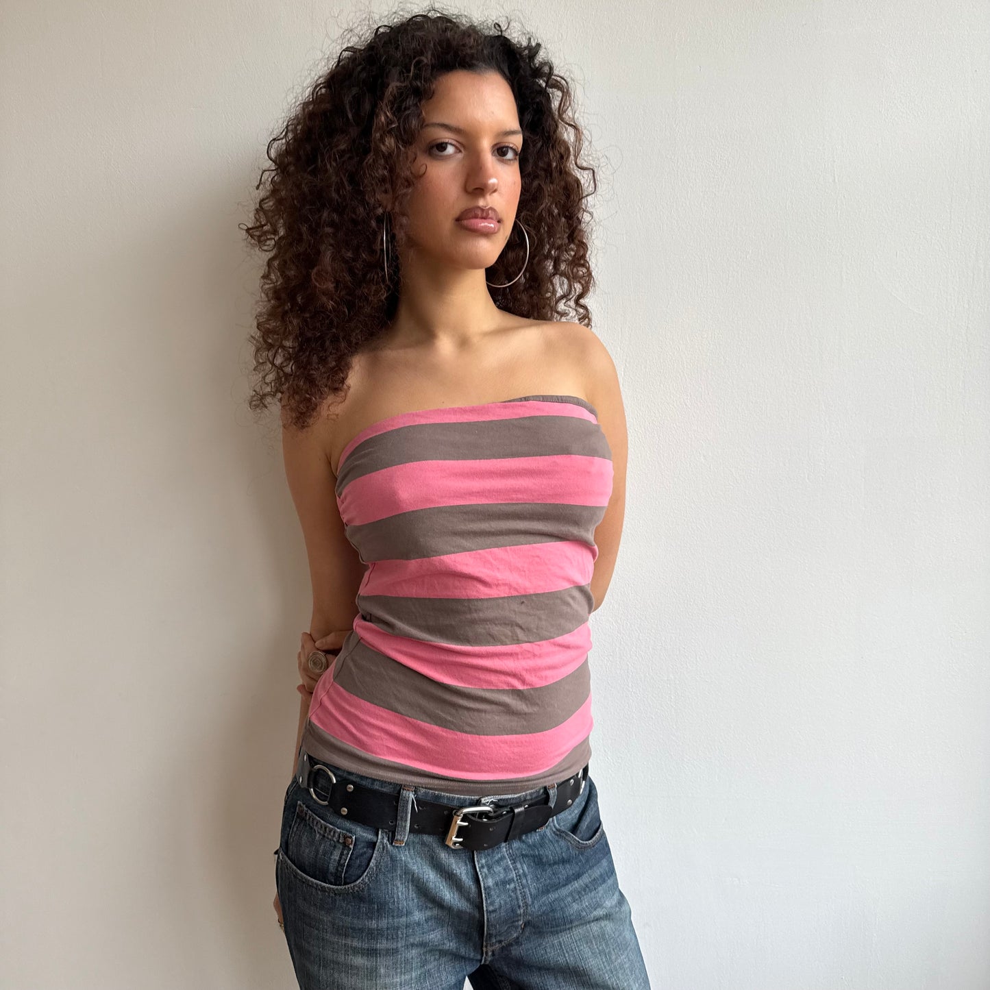 Pink + grey striped bandeau - Size M