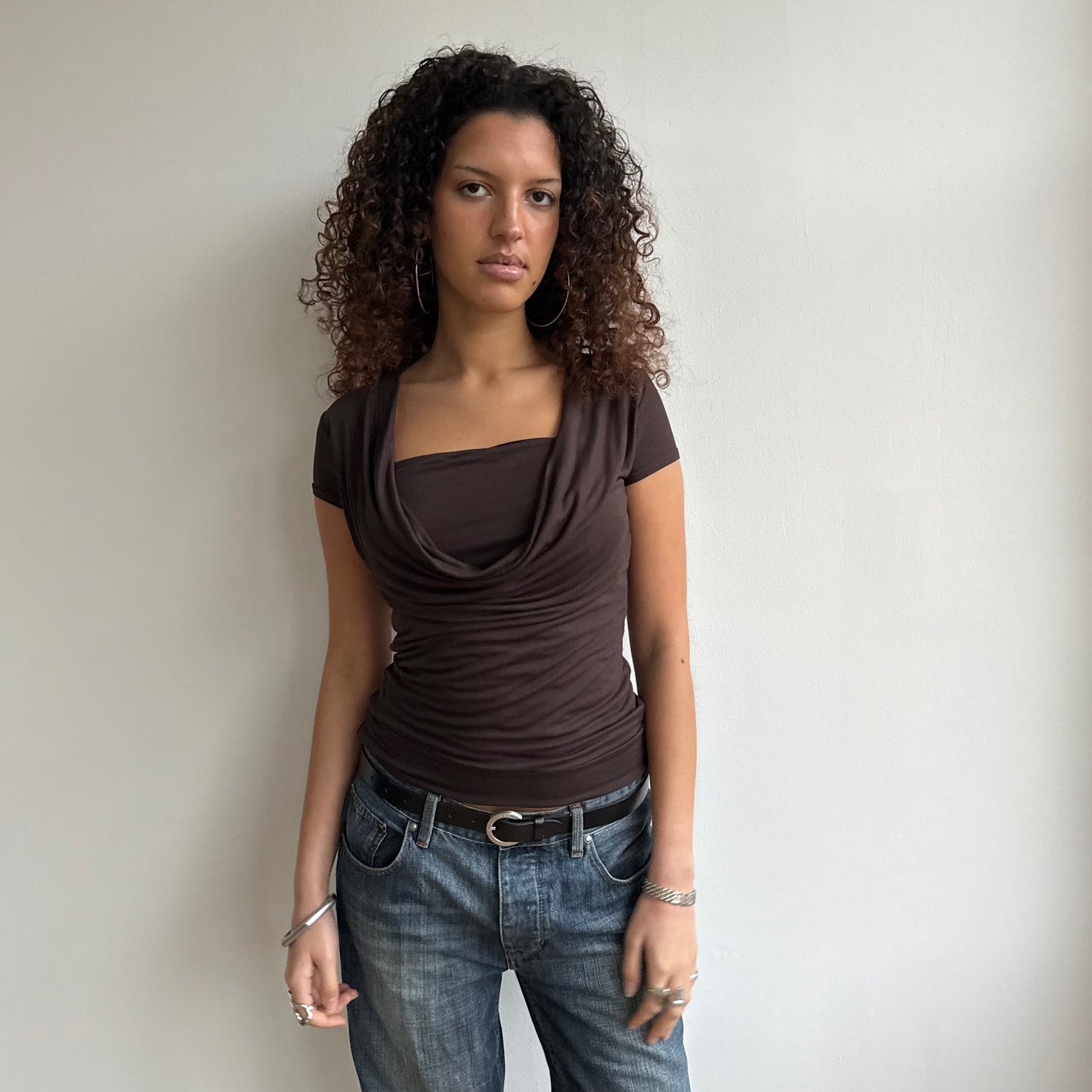 Dark brown cowl t-shirt - Size S
