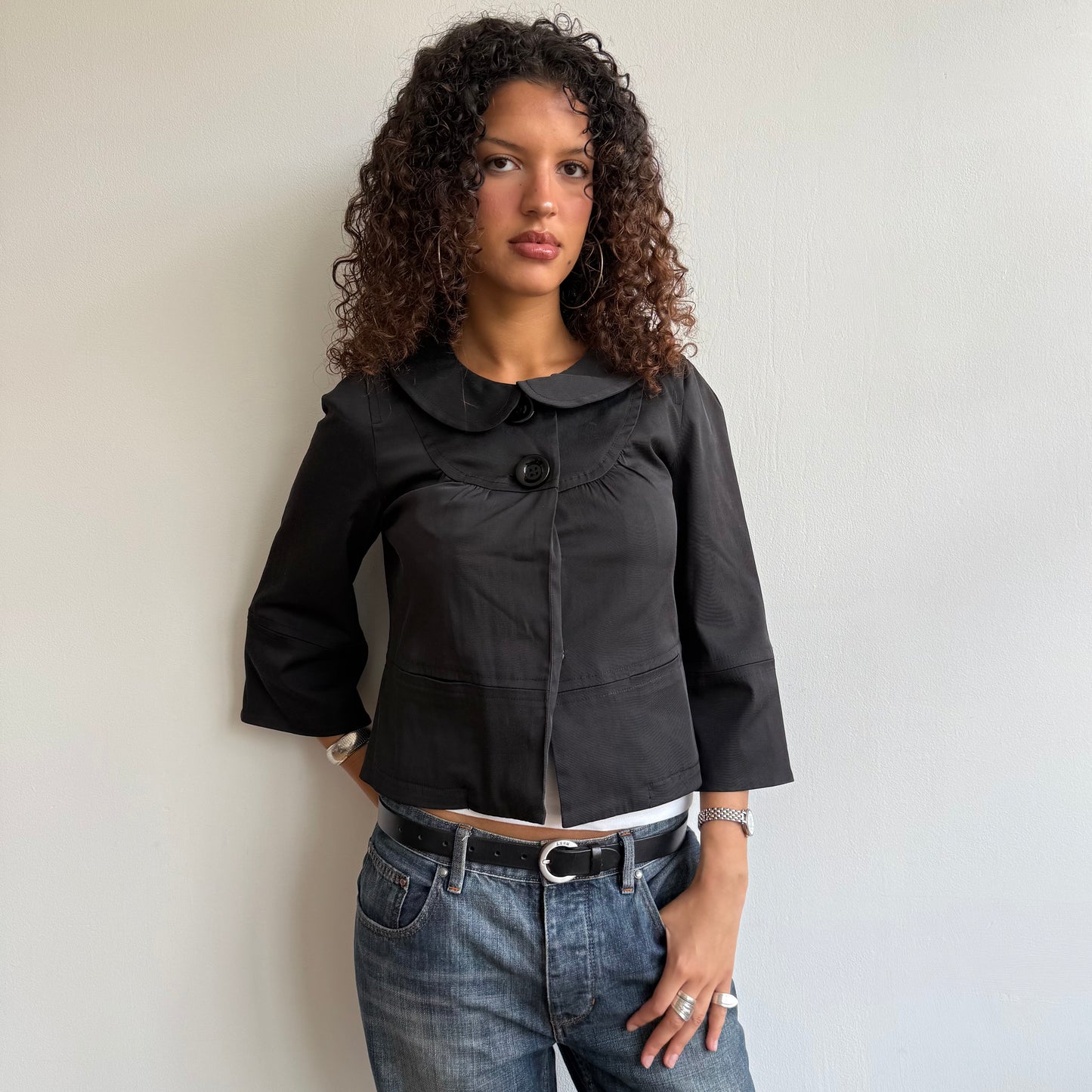Black satin swing jacket - Size S
