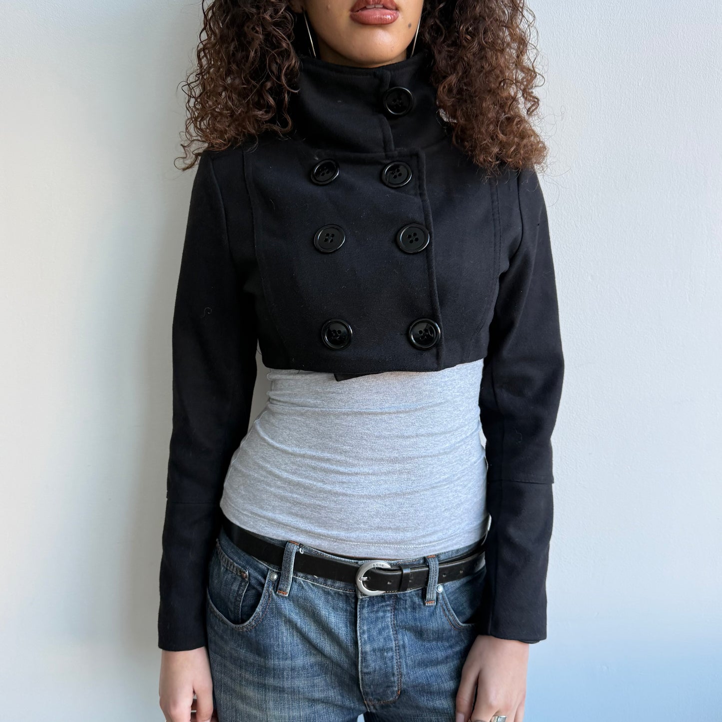 Black cropped peacoat - Size M
