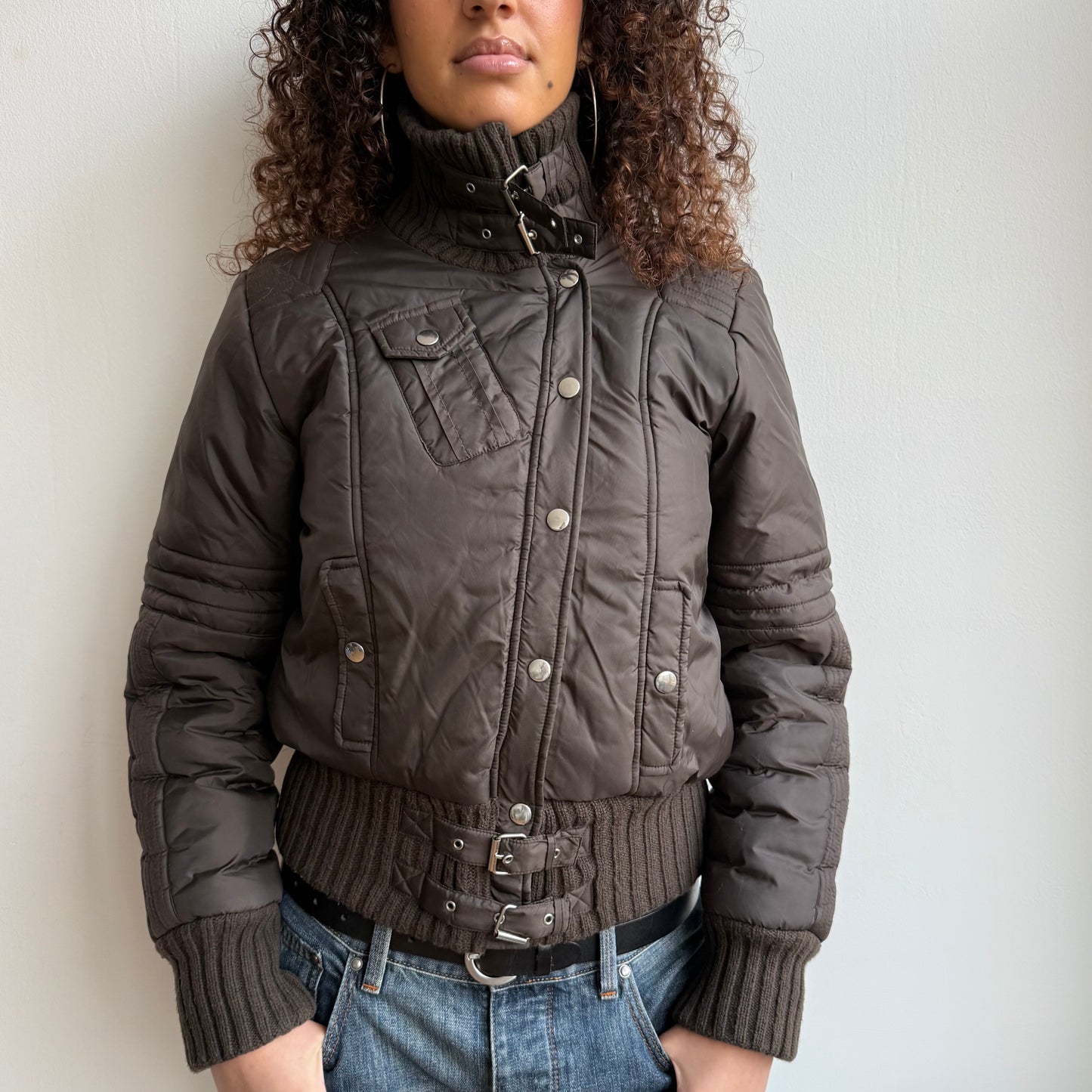 Brown buckle puffer coat - Size M