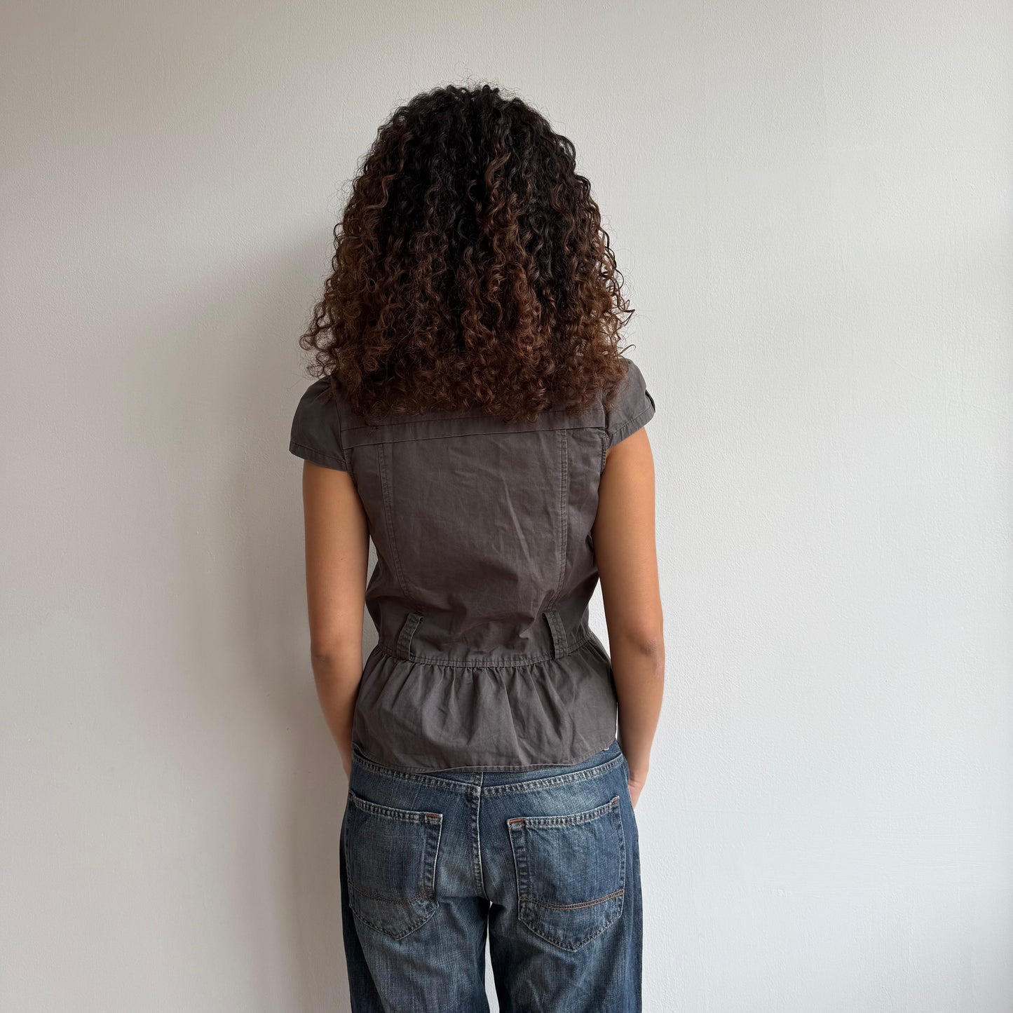 Khaki grey short sleeve jacket - Size S, M + L