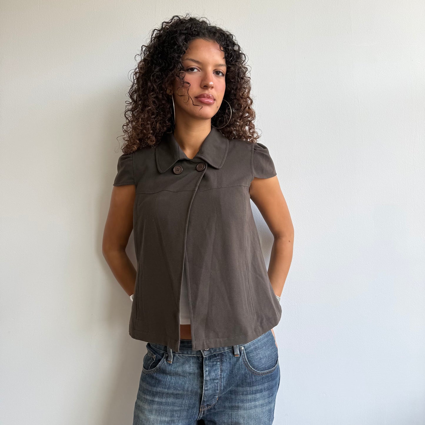 Brown short sleeve peacoat - Size S