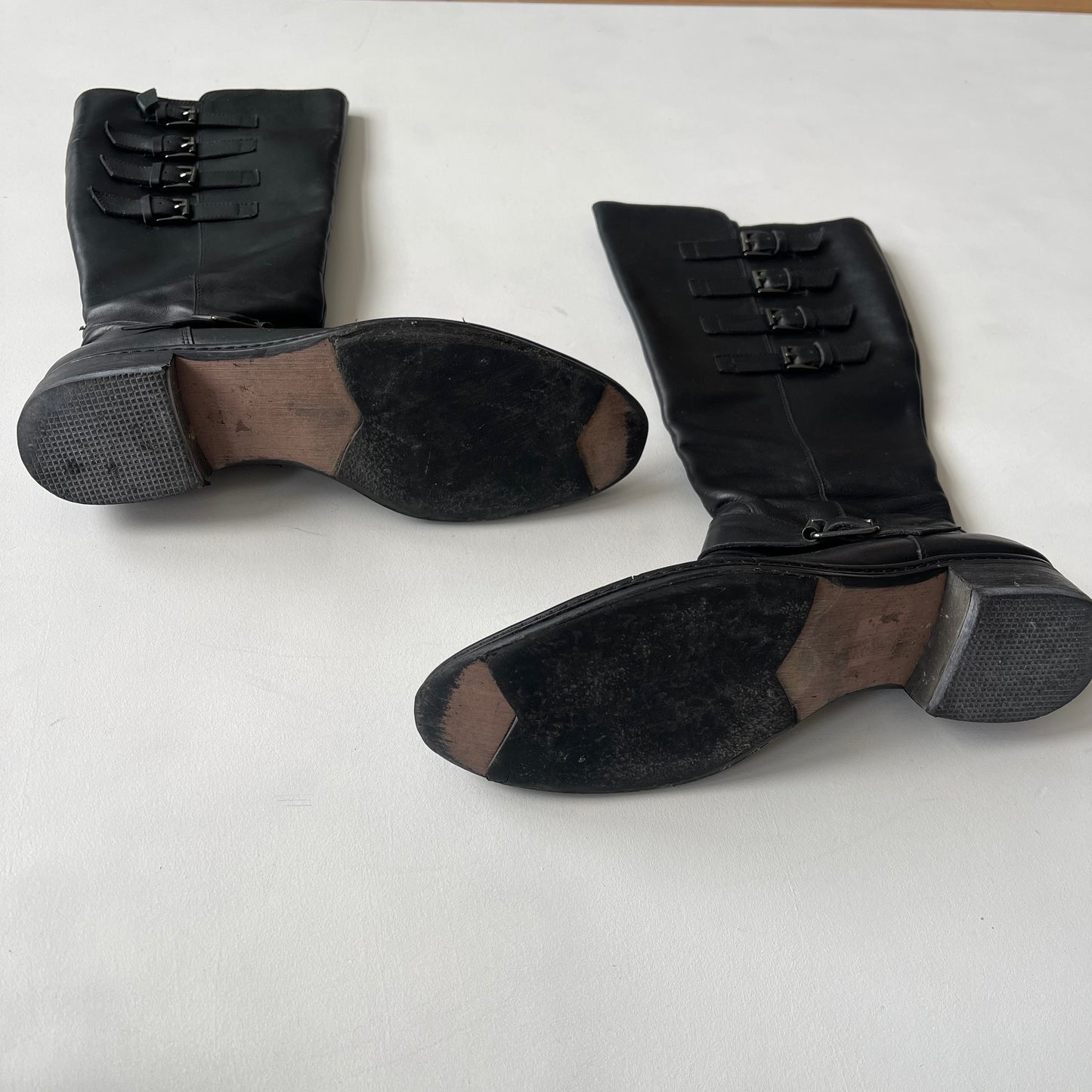 Black leather buckle boots - Size UK5