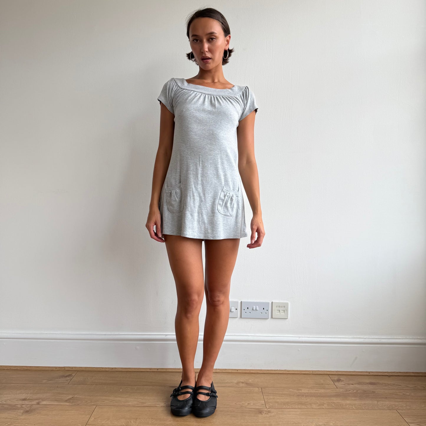 Grey pocket front mini dress - Size S