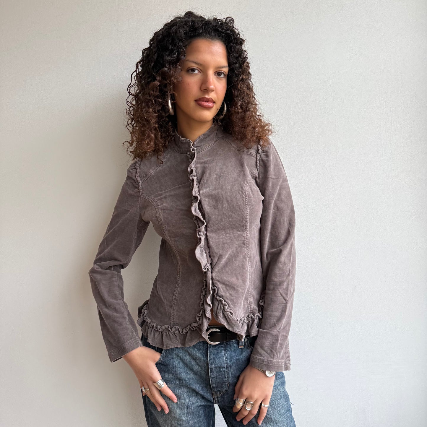 Taupe velours ruffle jacket - Size M