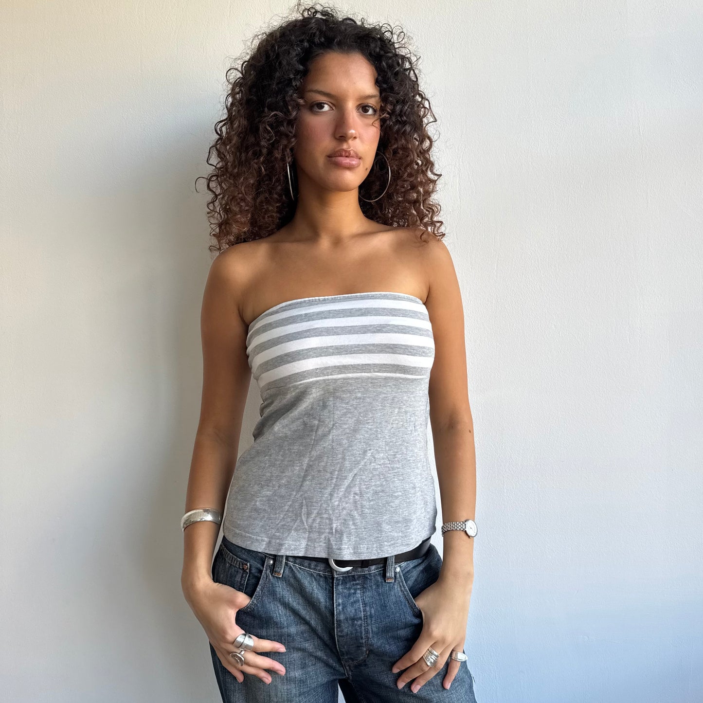 Grey and white striped bandeau - Size M