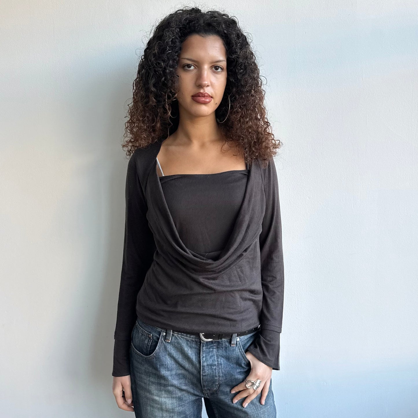 Brown double layer knit jumper - Size M
