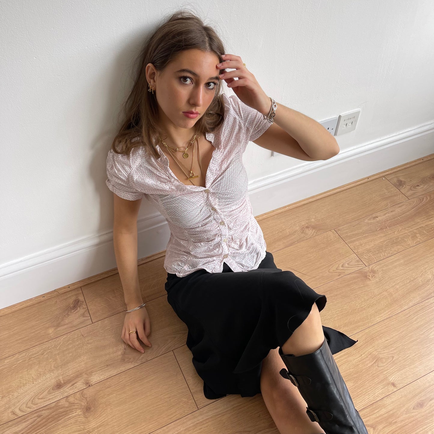 Red polka dot blouse - Size S