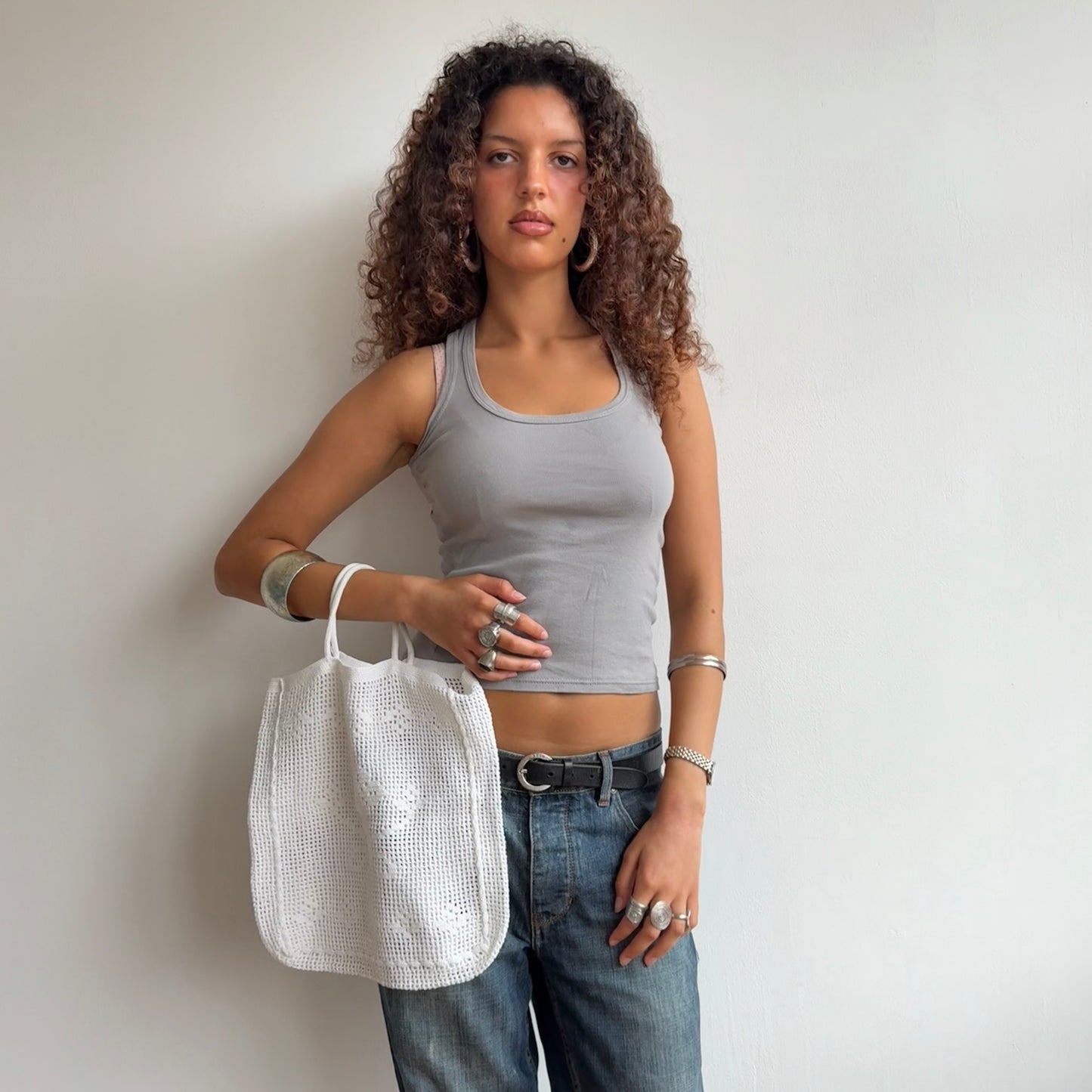 White crochet bag