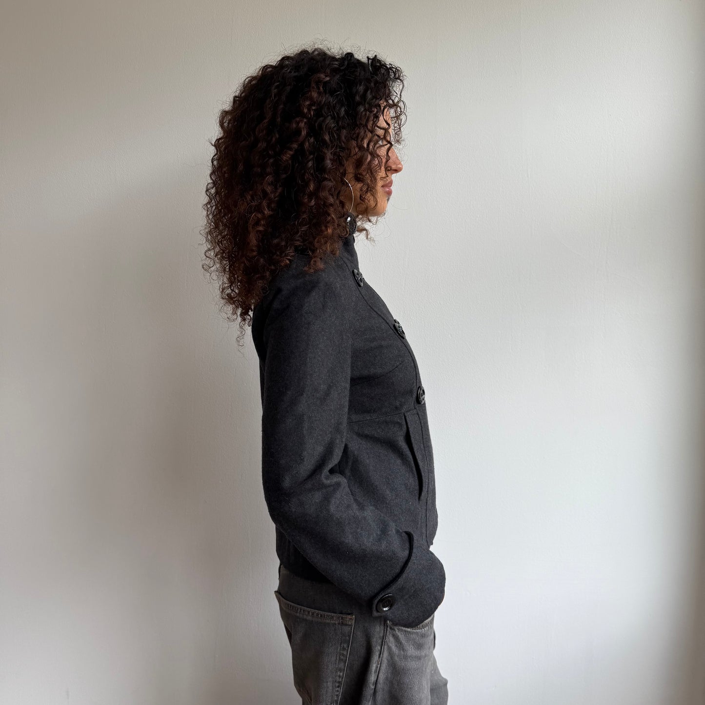 Grey double breasted wool peacoat - Size S