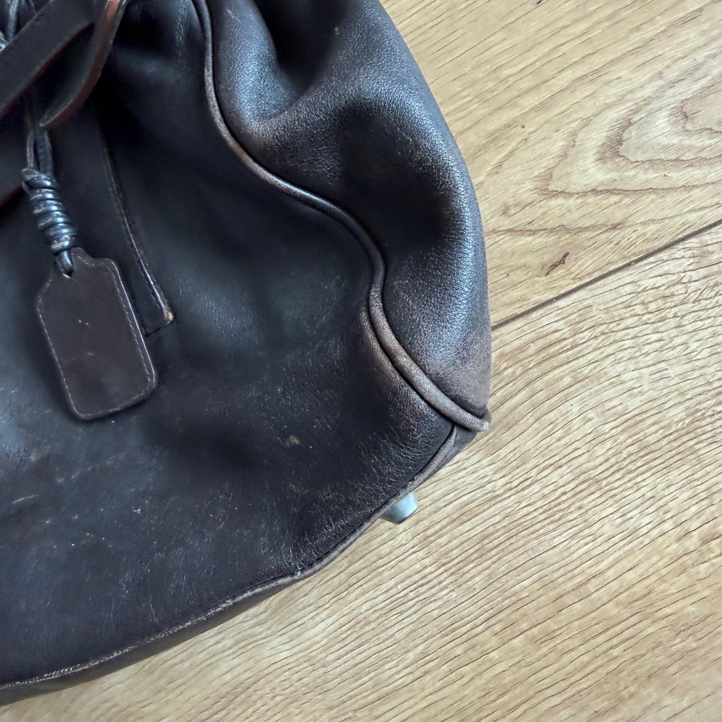 Brown leather firkin bag - One Size