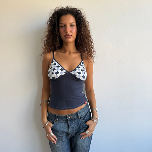Blue argyle cami top - Size S