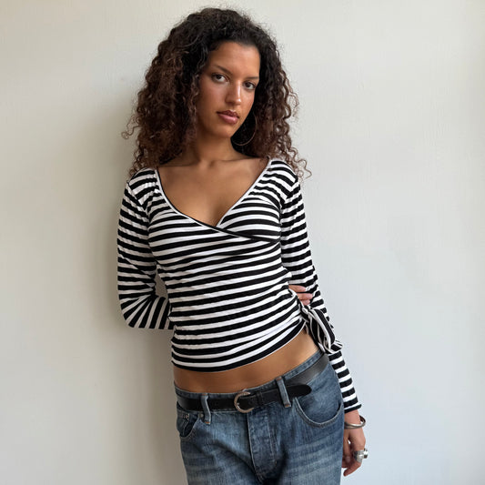 Black + white ballet wrap top - Size S/M