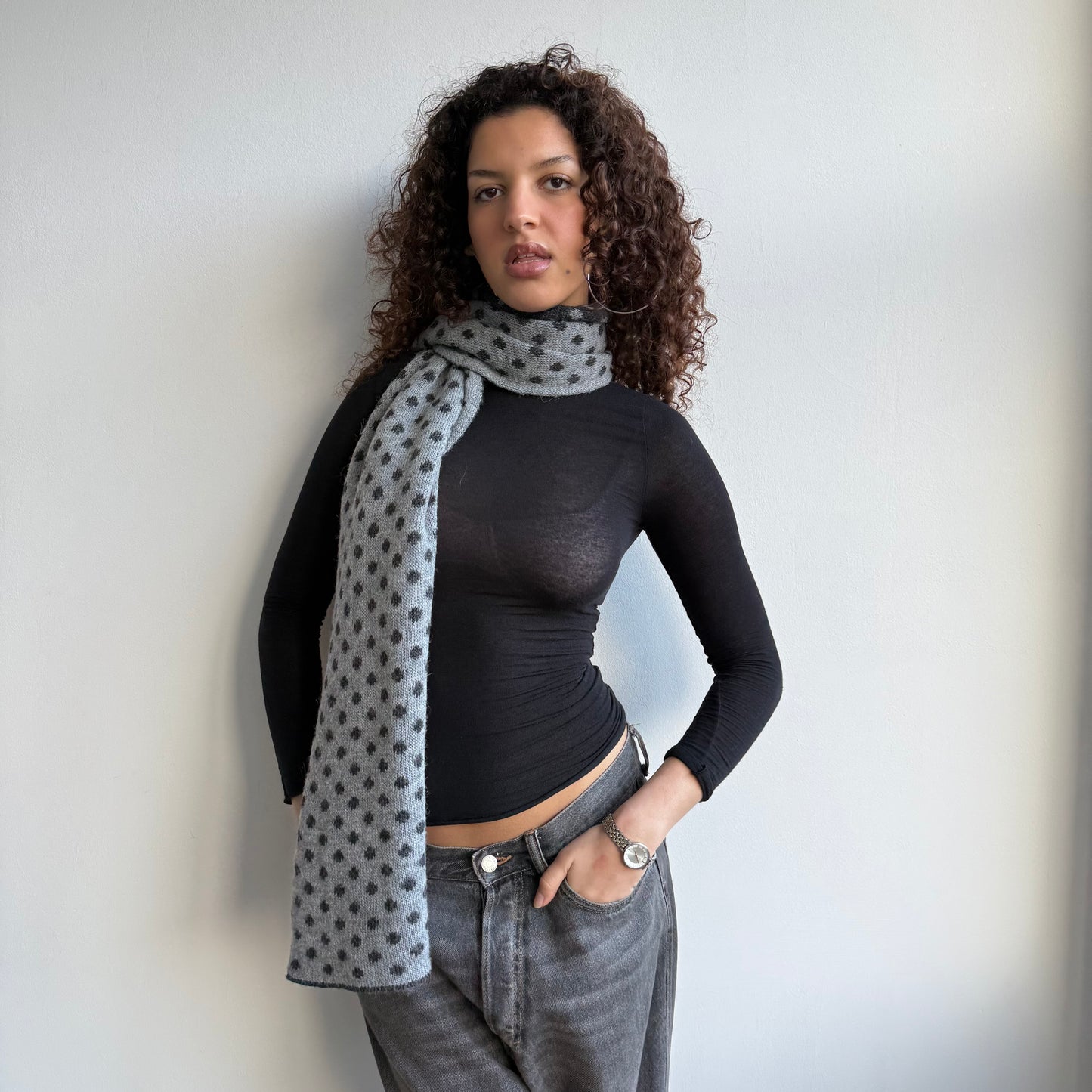 Grey polka dot scarf