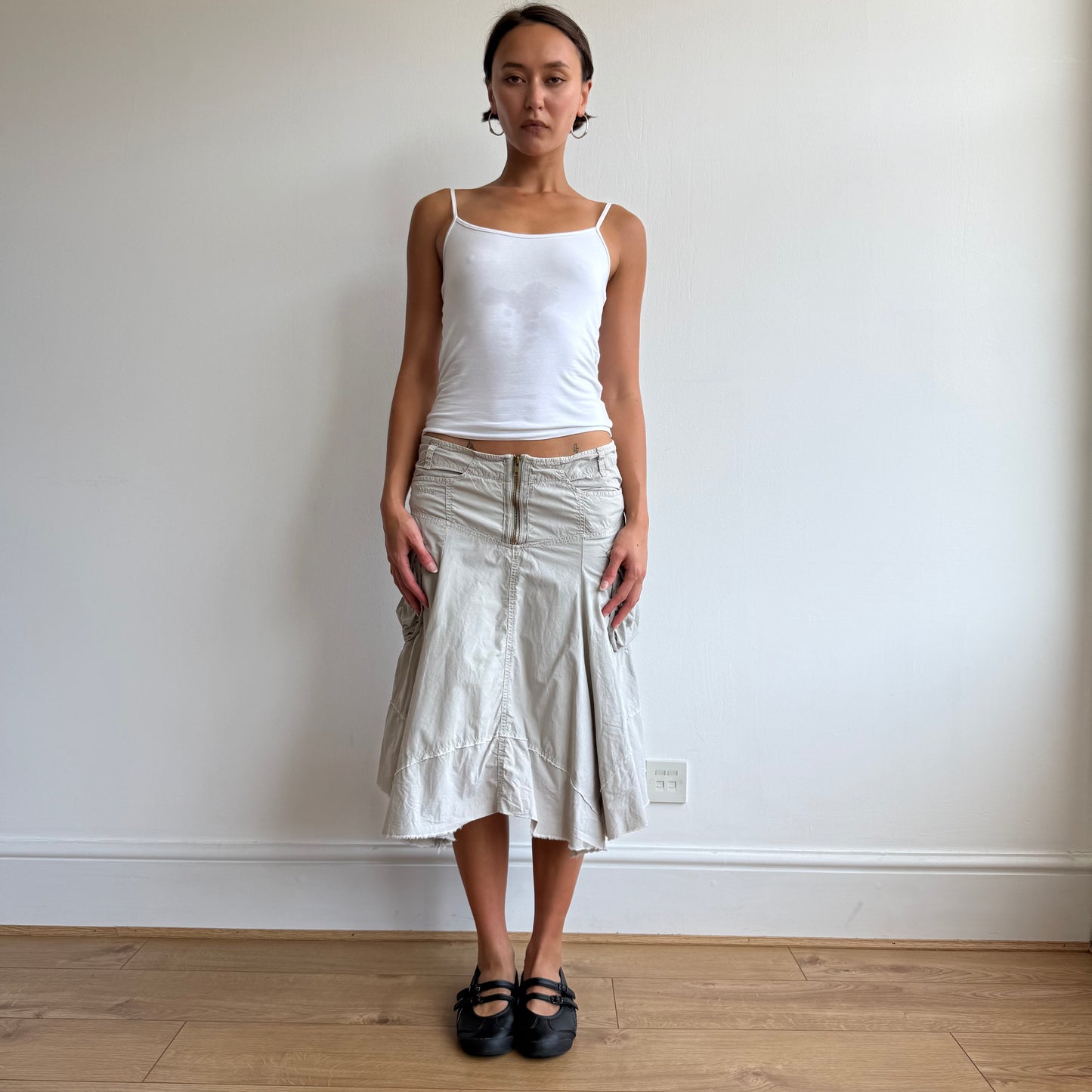 Khaki grey cargo midi skirt - Size S