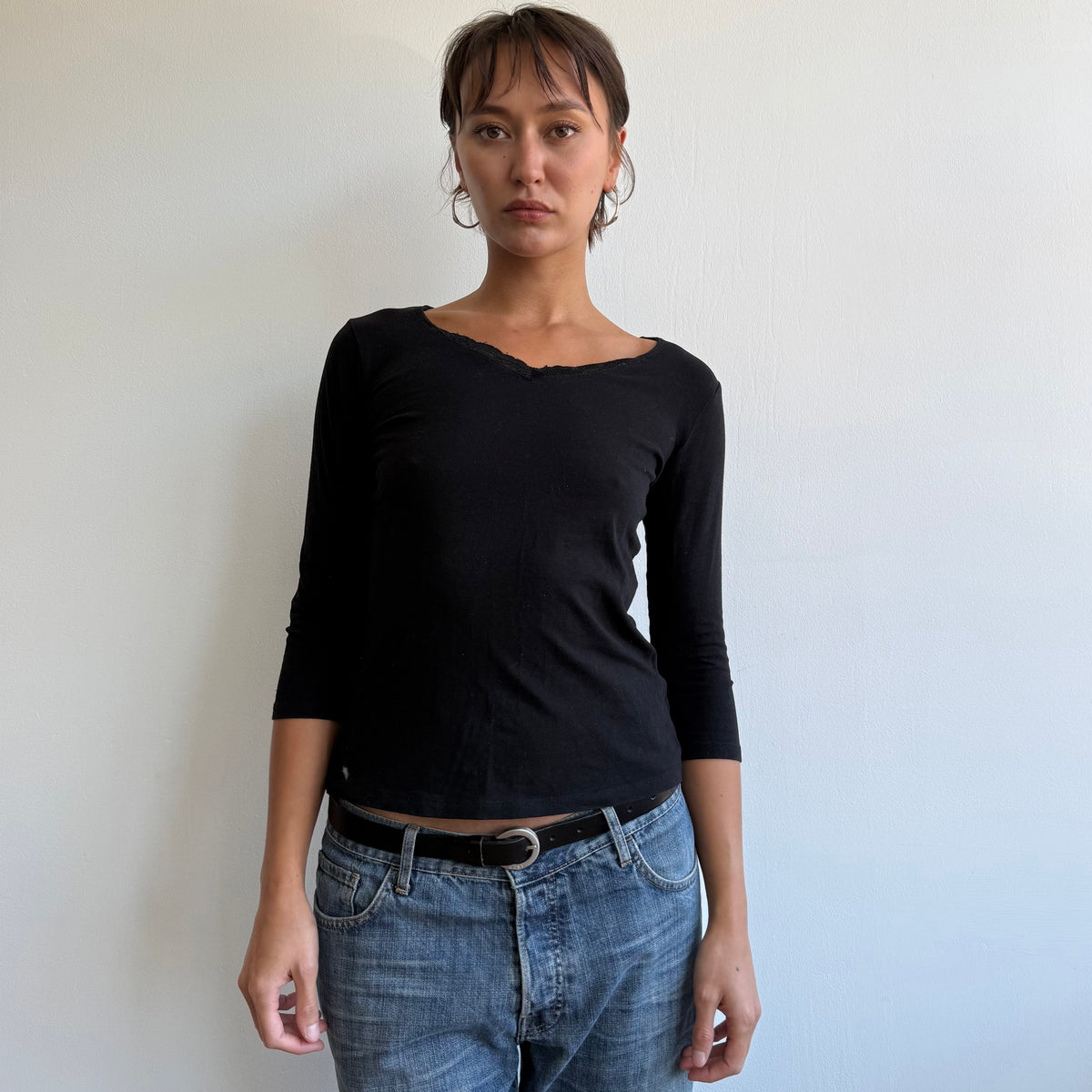 Black 3/4 sleeve lace top - Size S