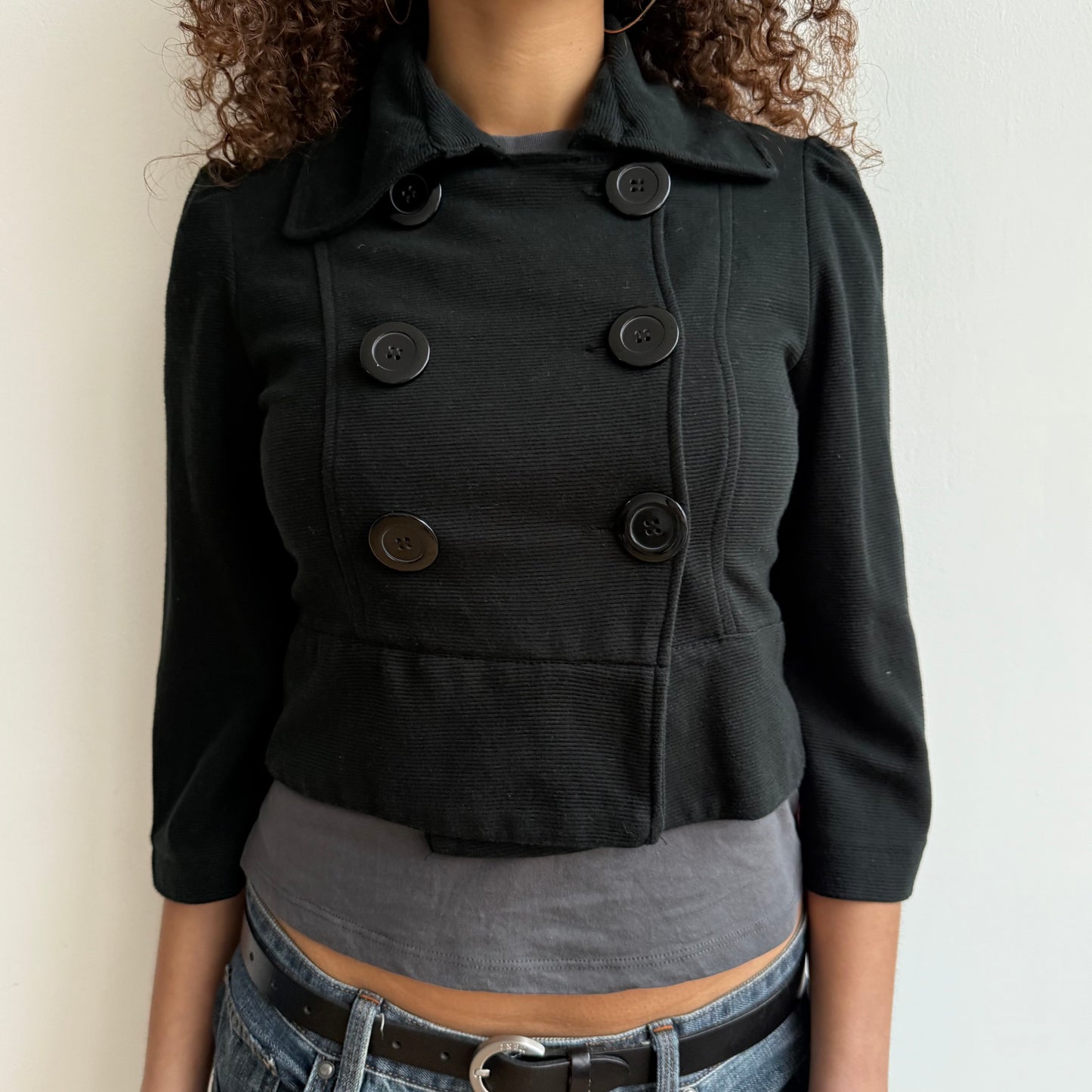 Black 3/4 sleeve peacoat - Size XS/S