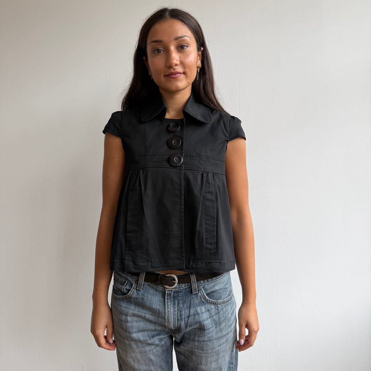 Black short sleeve peacoat - Size S