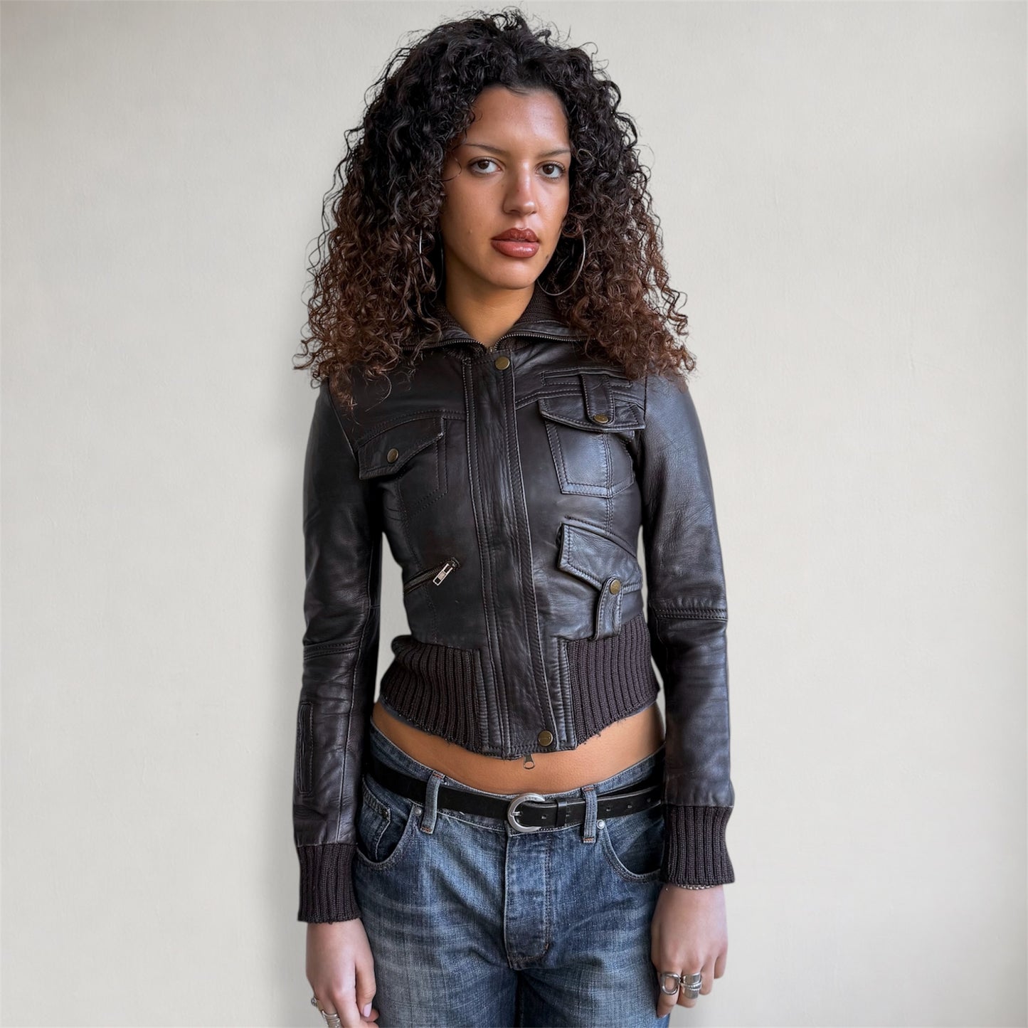 Brown leather corset jacket - Size XS