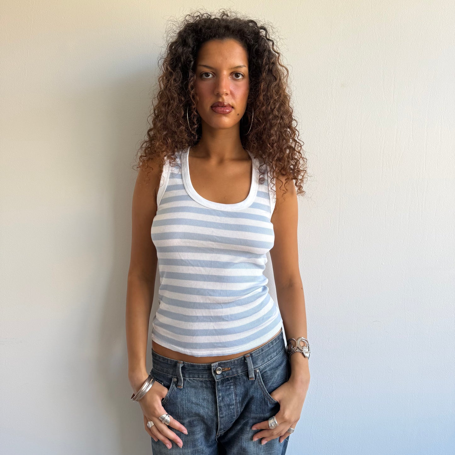 Blue + white striped vest - Size S