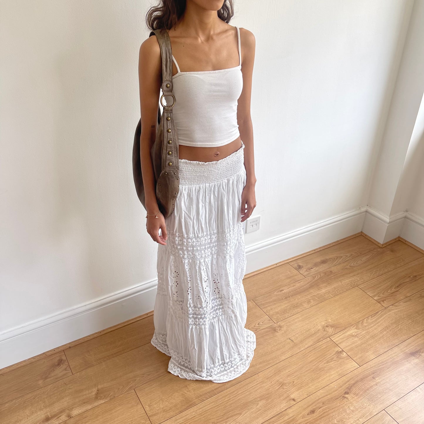 White broderie maxi skirt - OS