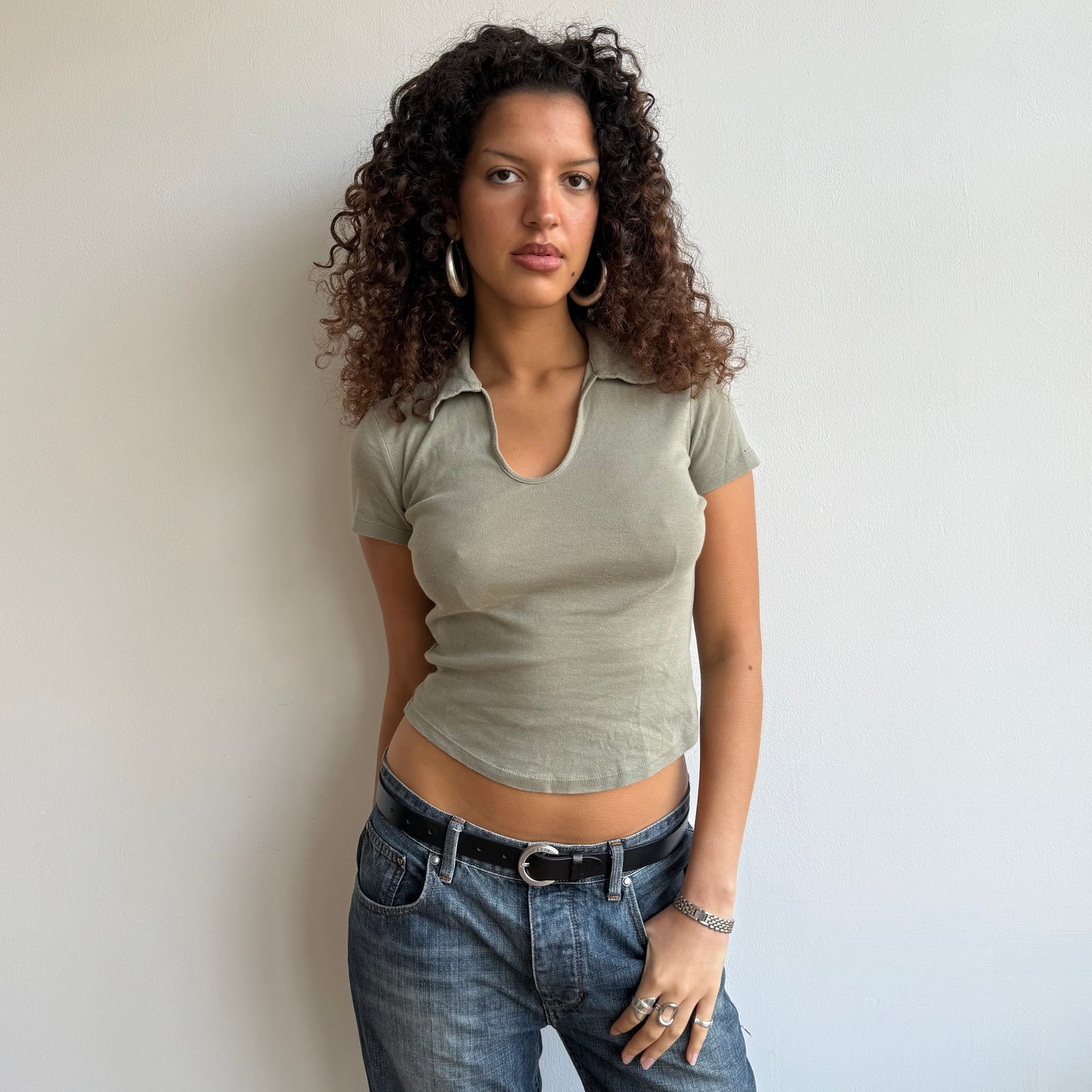Khaki polo top - Size S