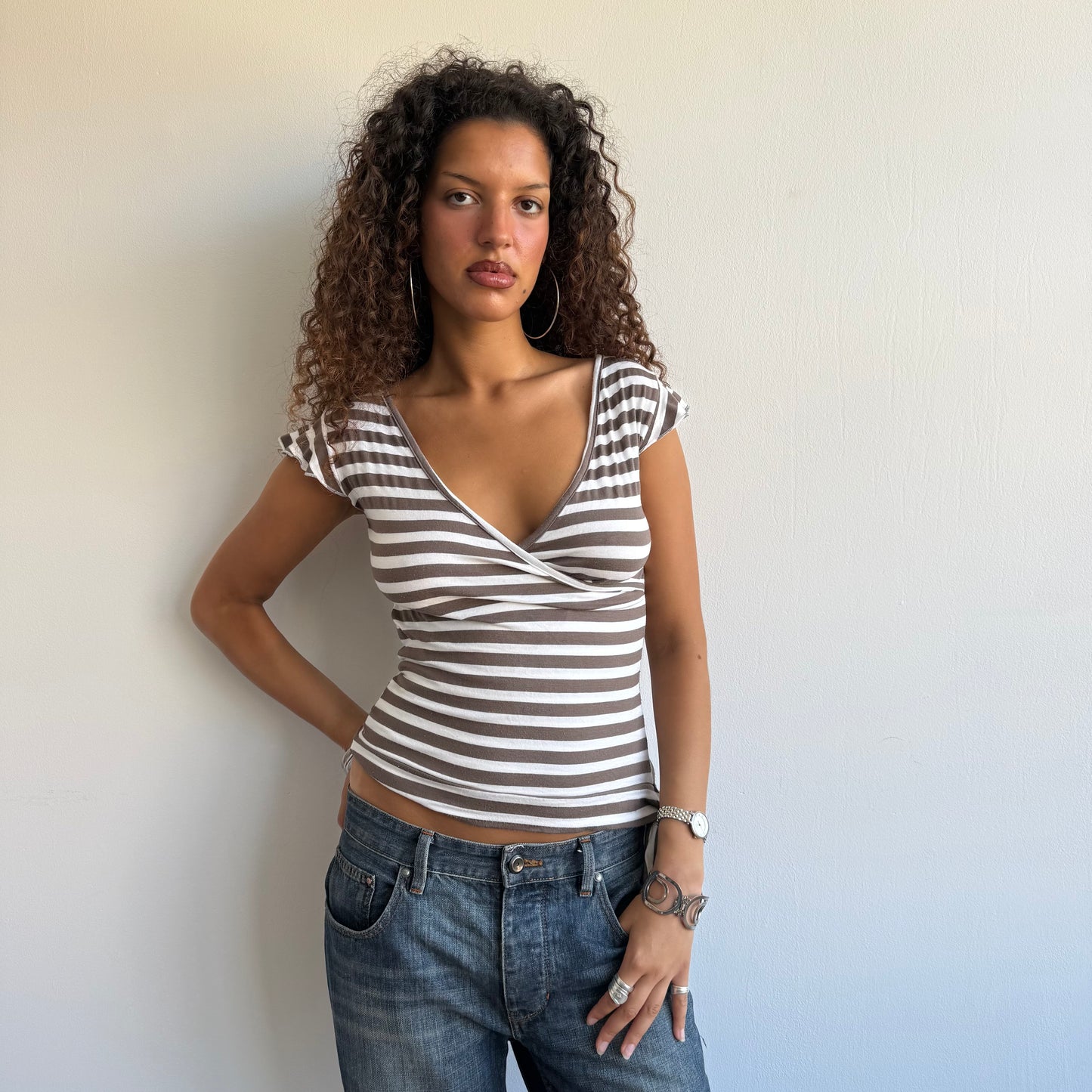 Light brown stripe top - Size S