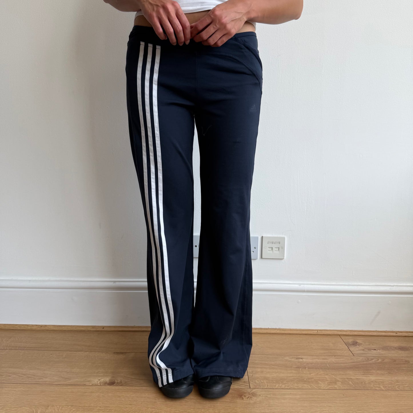 Navy Adidas stripe flared yoga pants - Size M