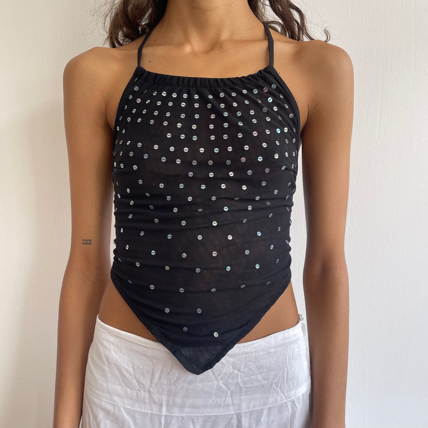 Black mesh sequin halter-neck - Size XS
