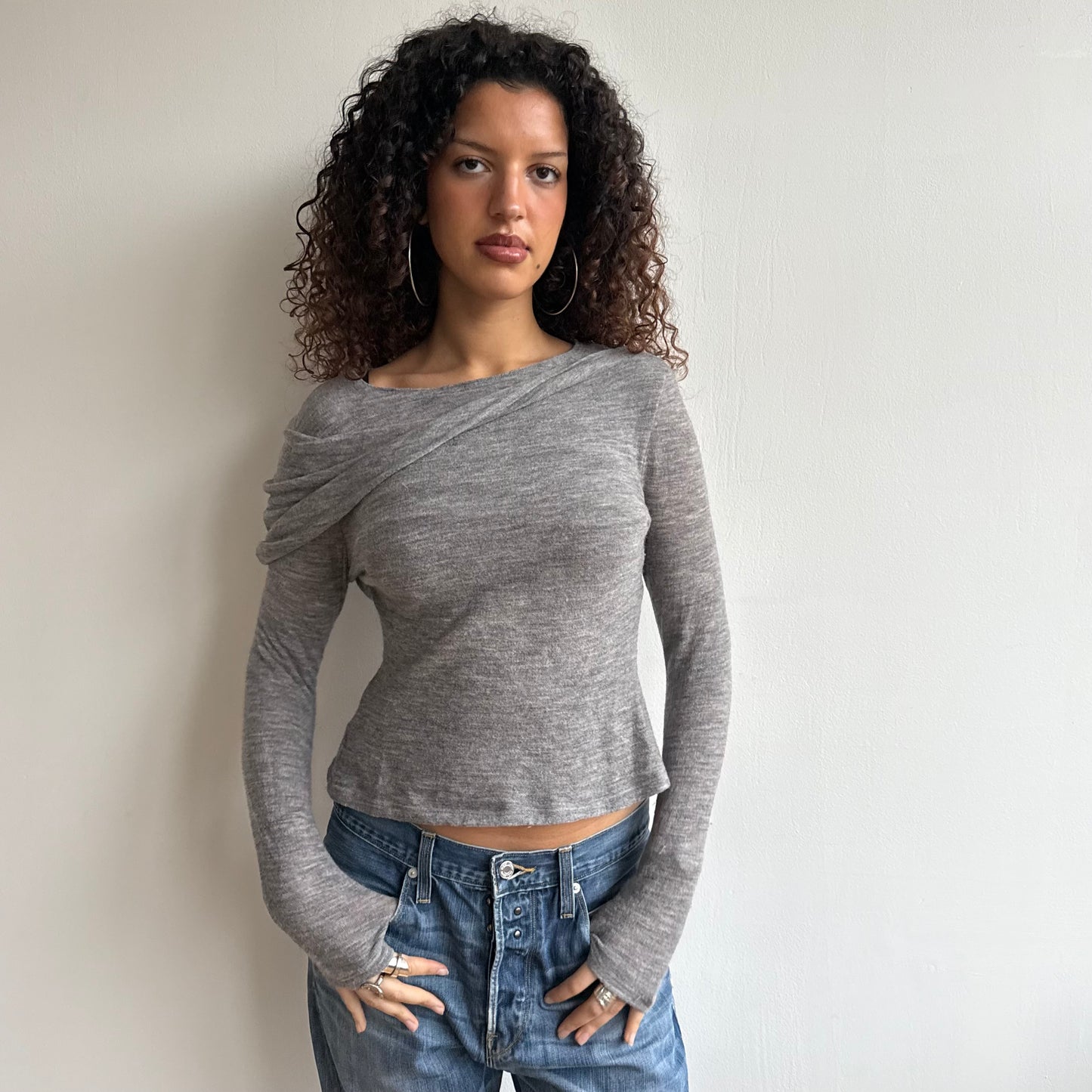 Grey asymmetric knit top - Size S/M