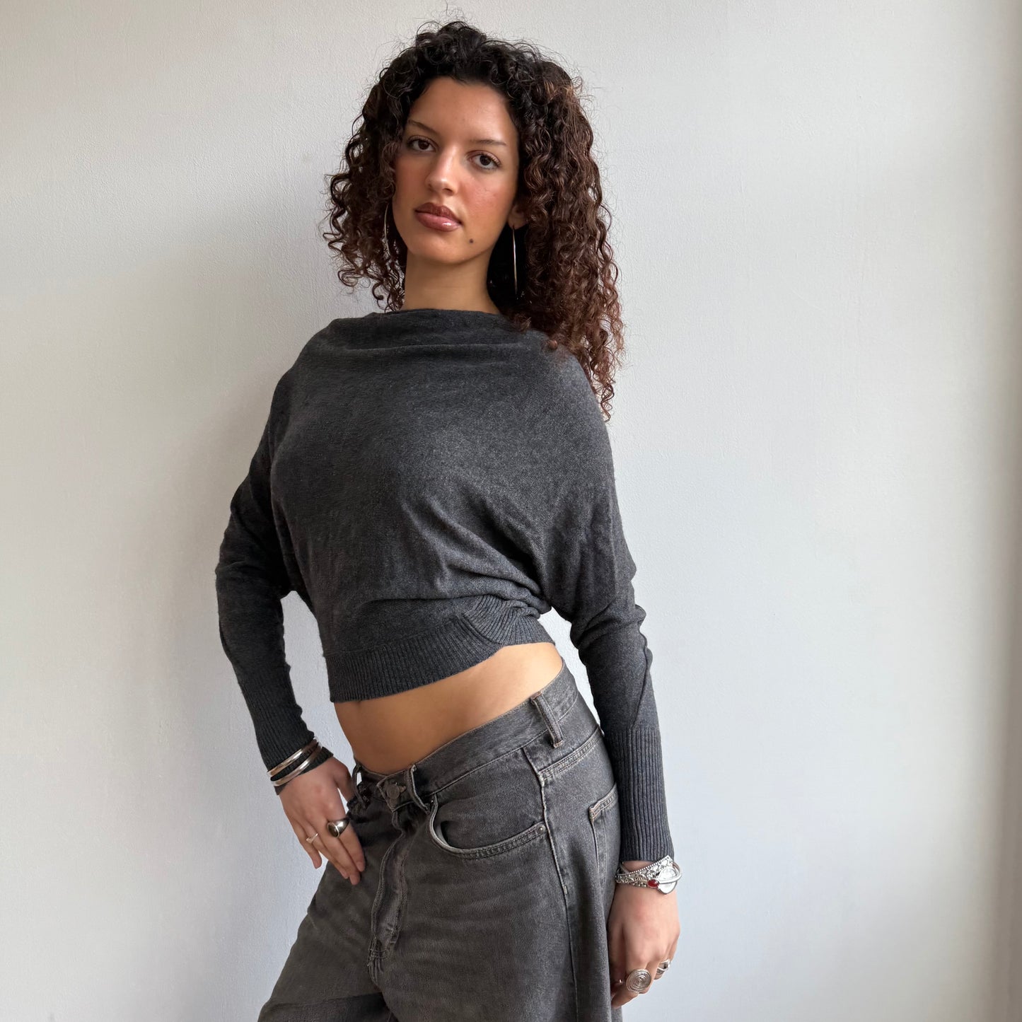 Grey slouchy batwing knit - Size XS