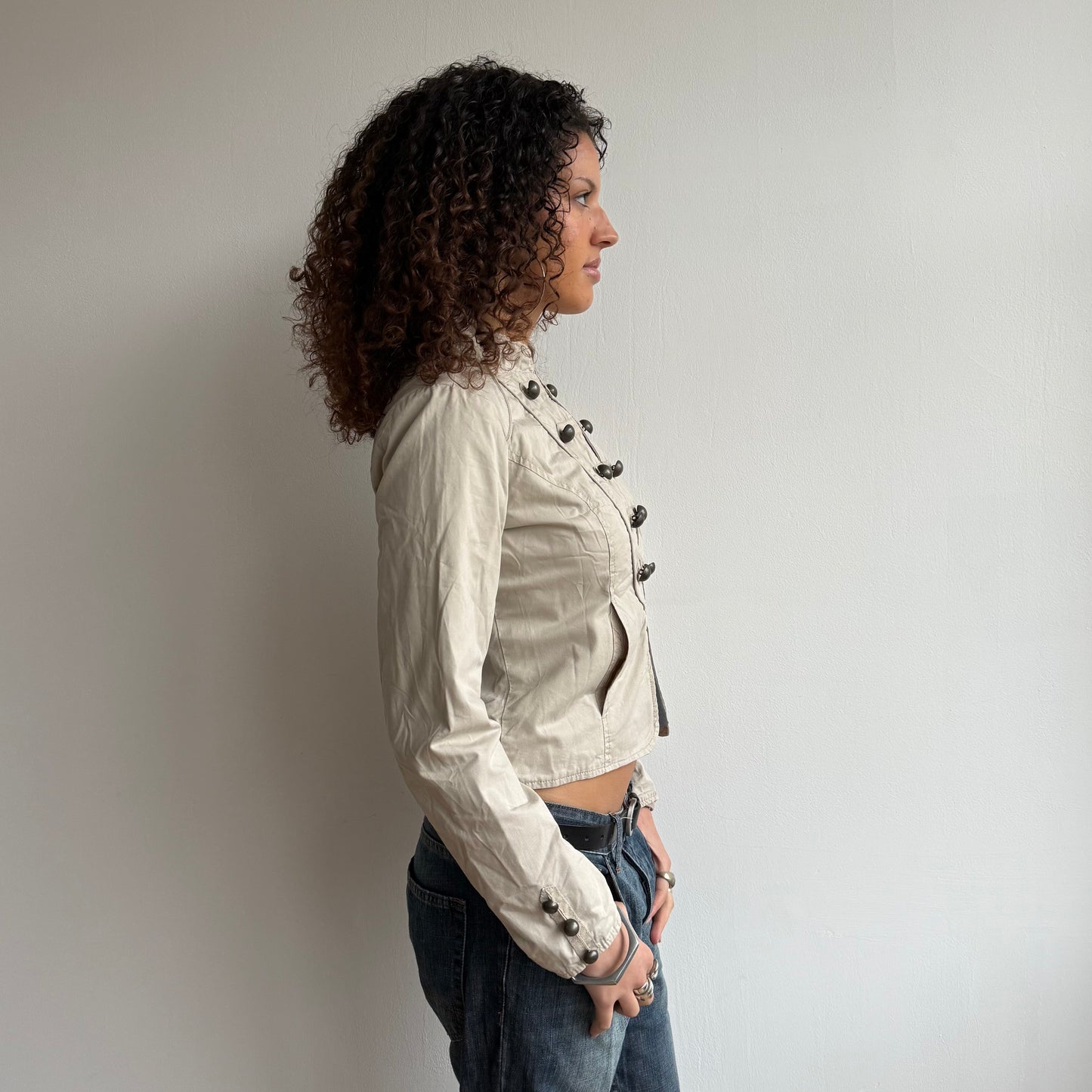 Cream hook eye military jacket - Size S