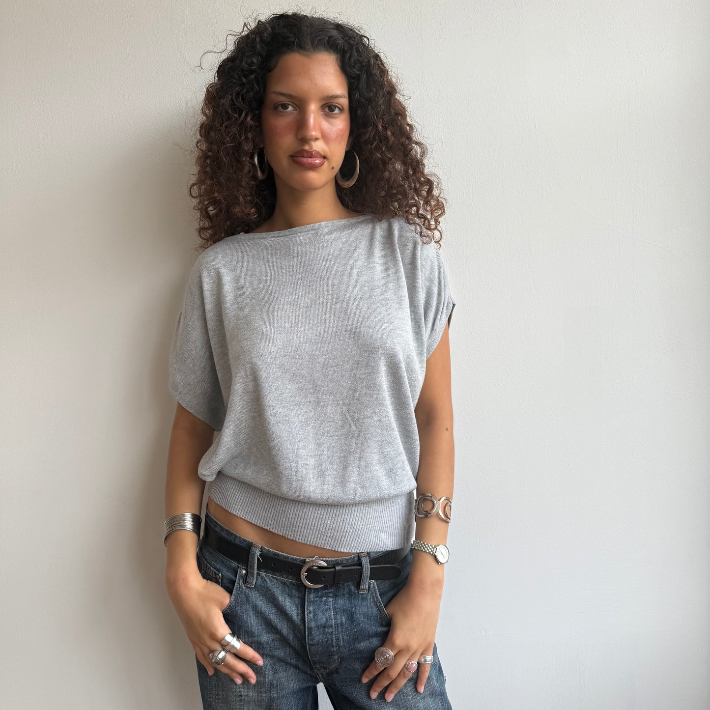 Light grey slouchy knit jumper - Size S