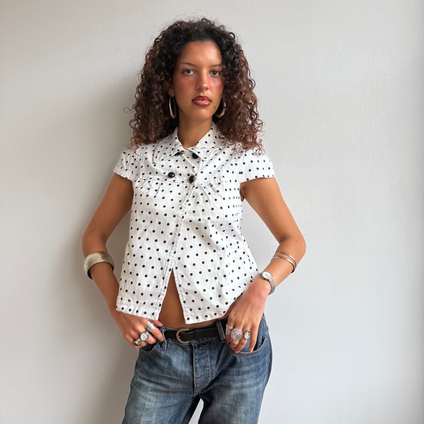 White polka dot peacoat - Size S