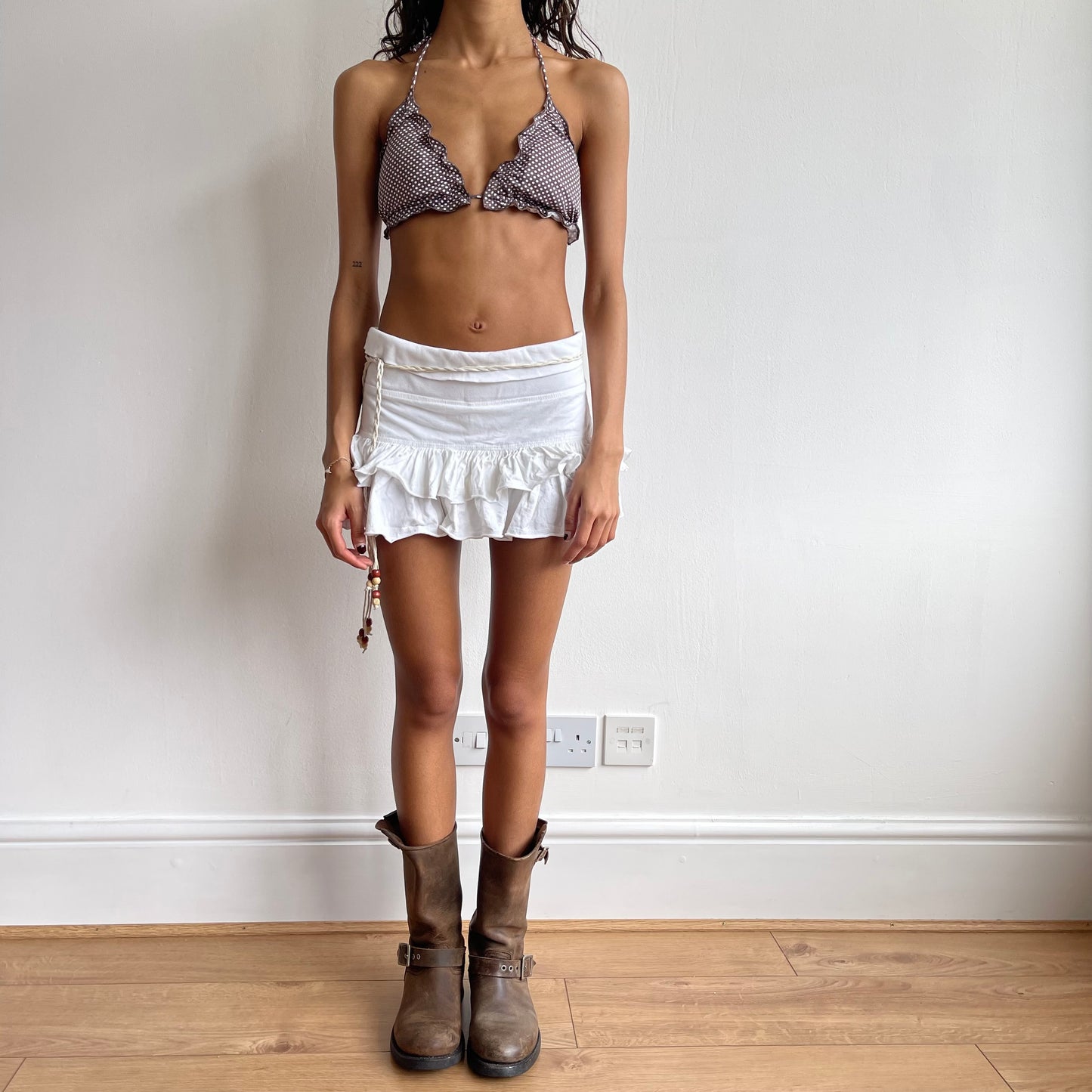 Brown polka dot ruffle bikini - Size S