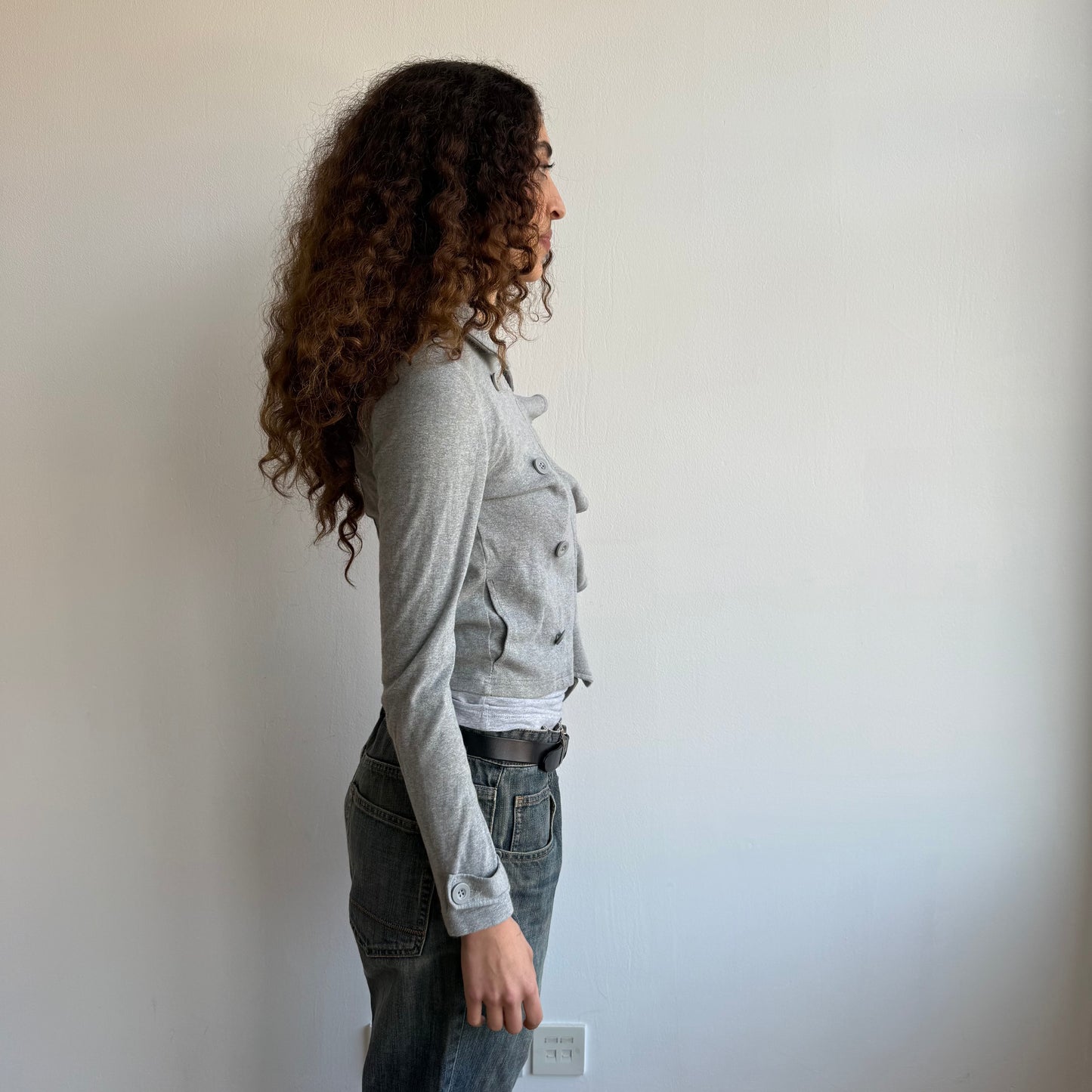 Grey ruffle peacoat jumper - Size S