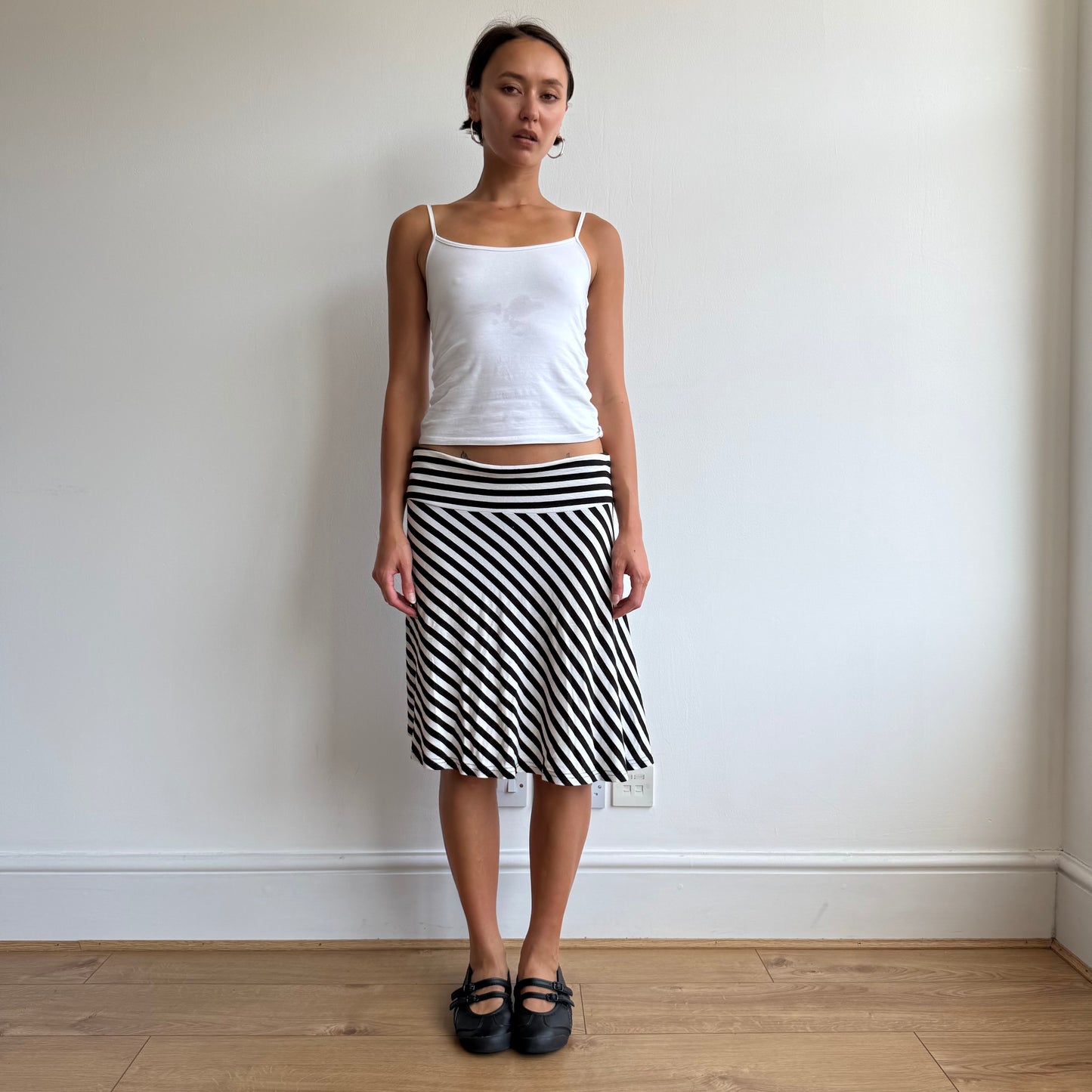 Black + white striped midi skirt - Size M