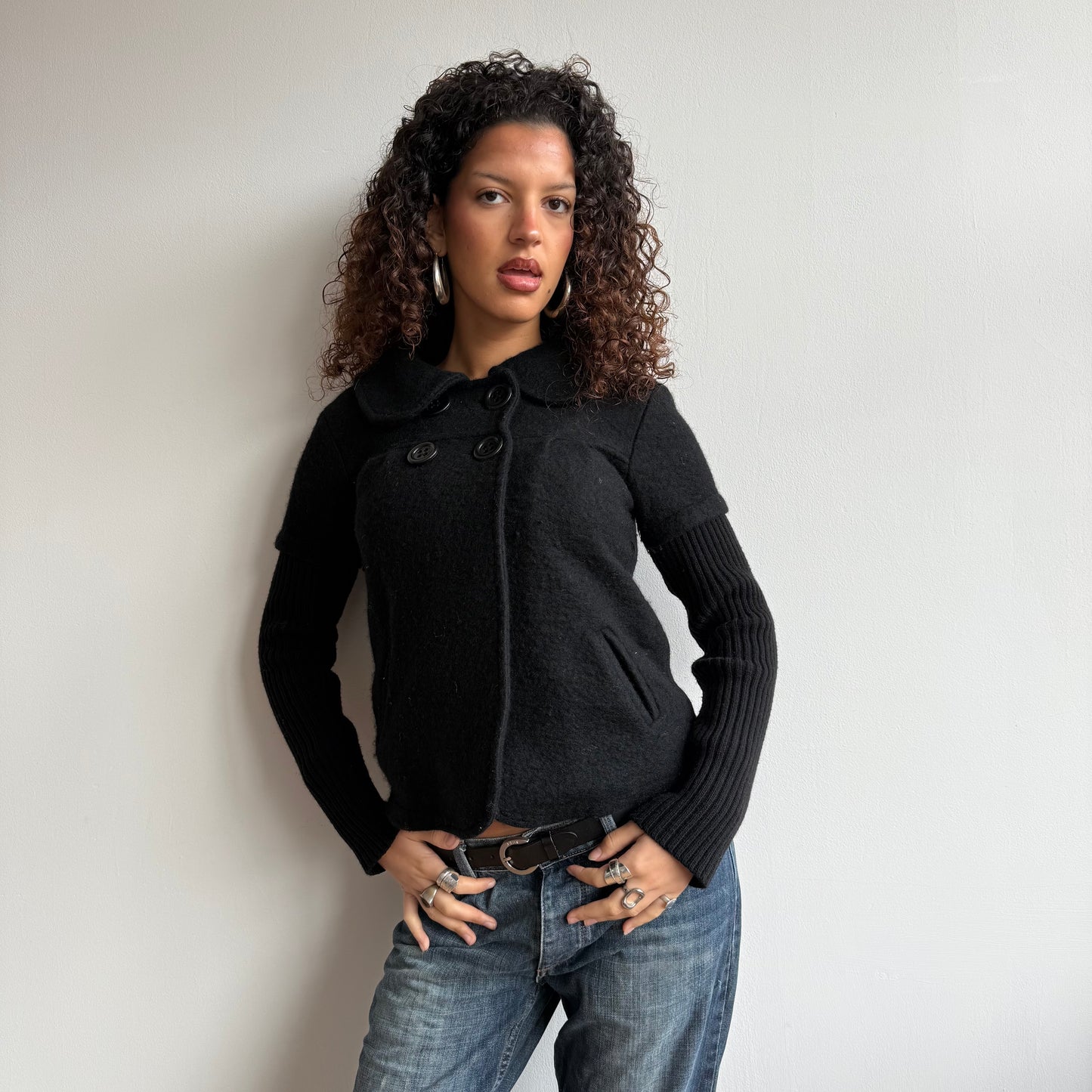 Black knit peacoat - Size S