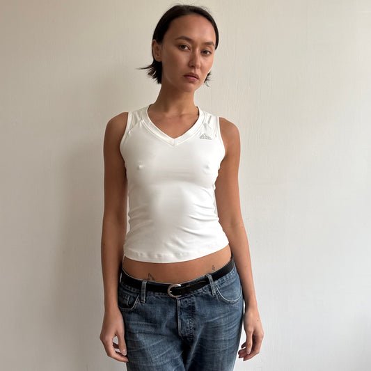 White Adidas v-neck top - Size S