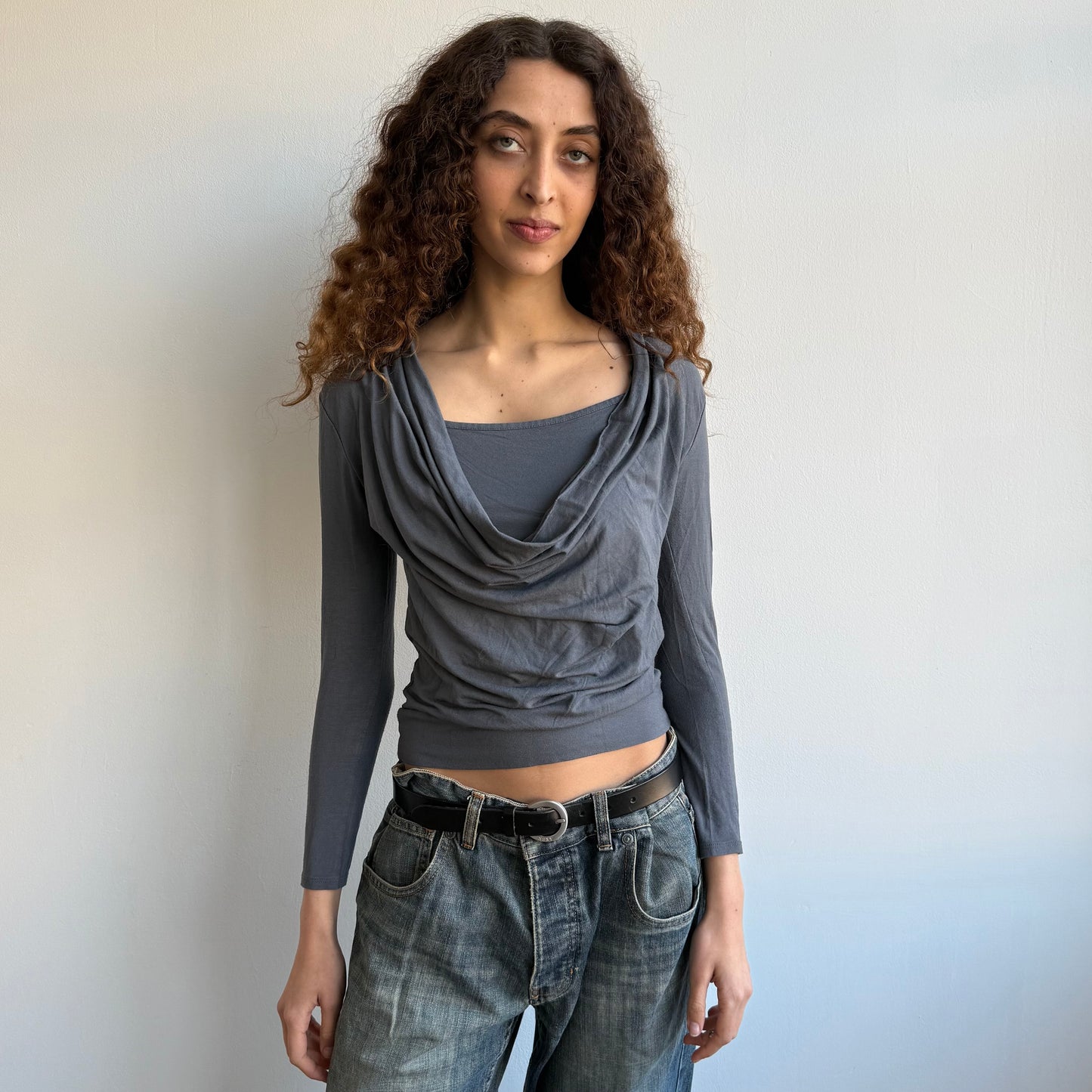 Blue/grey double layer cowl top - Size M