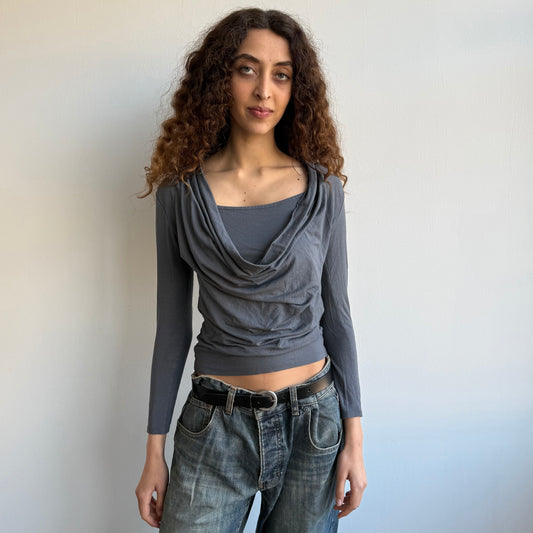 Blue/grey double layer cowl top - Size M
