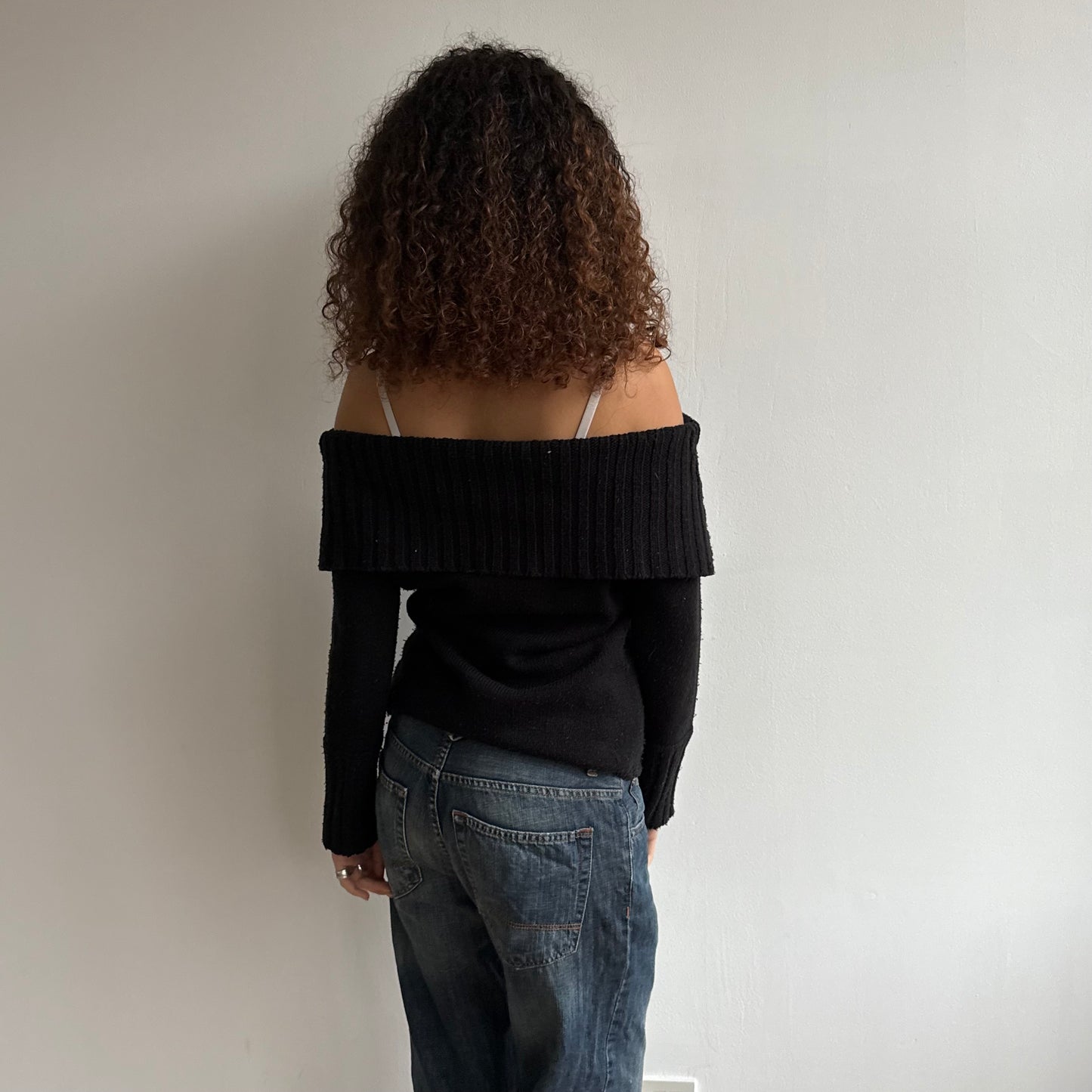 Black bardot button knit - Size L