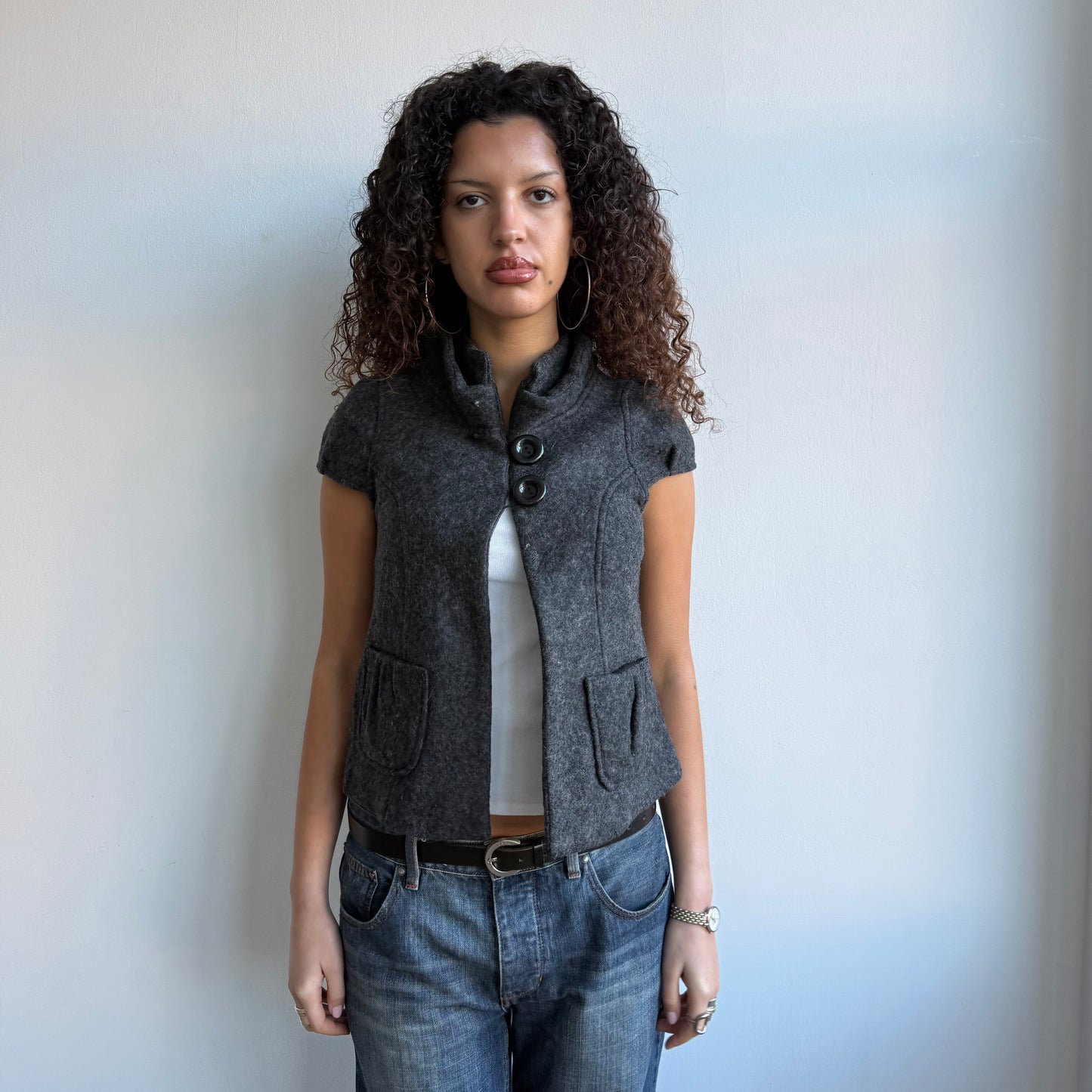 Grey short sleeve peacoat - Size S
