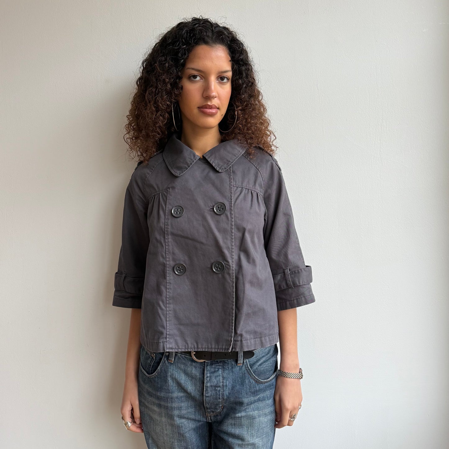 Charcoal grey 3/4 sleeve peacoat - Size M