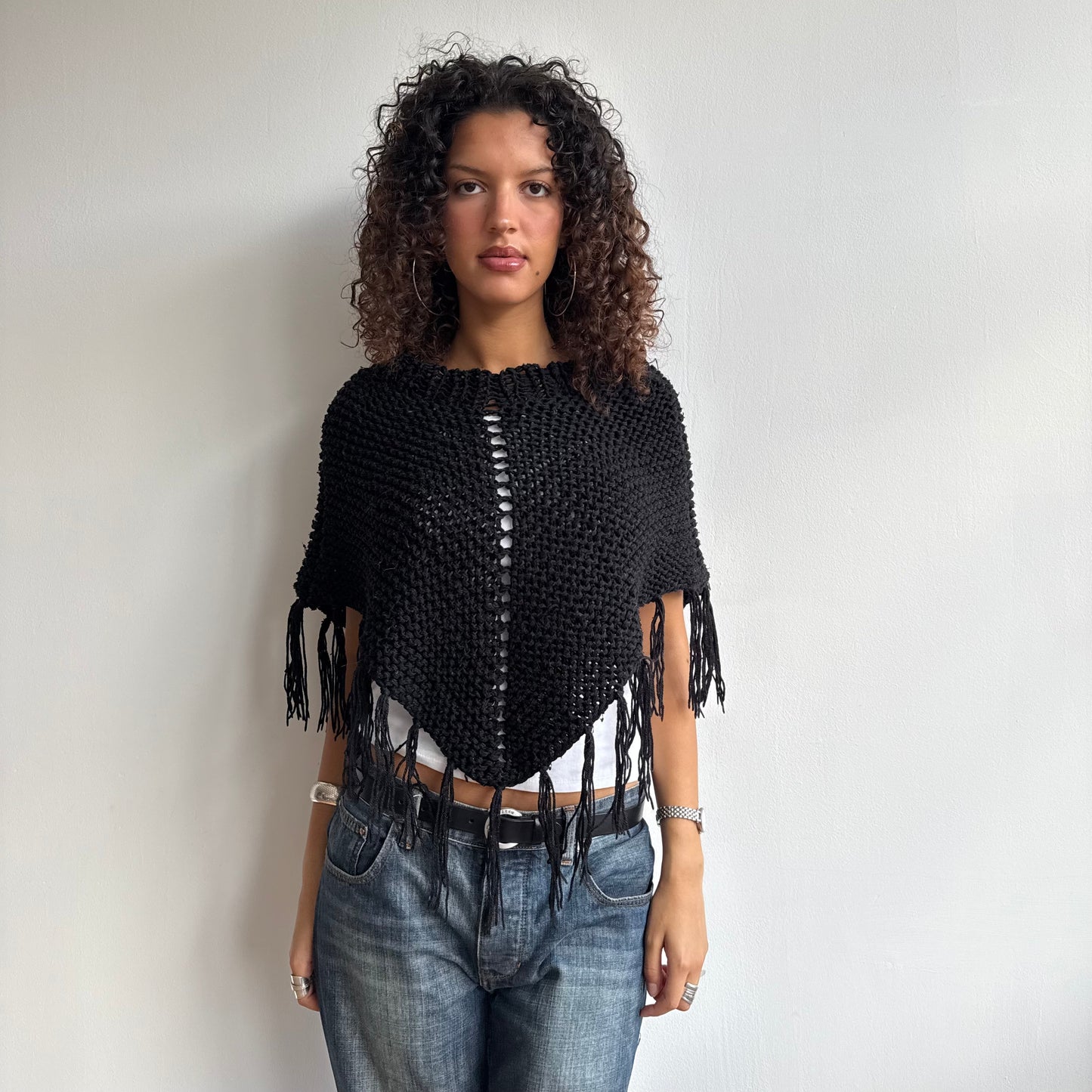 Black tassel poncho - One Size