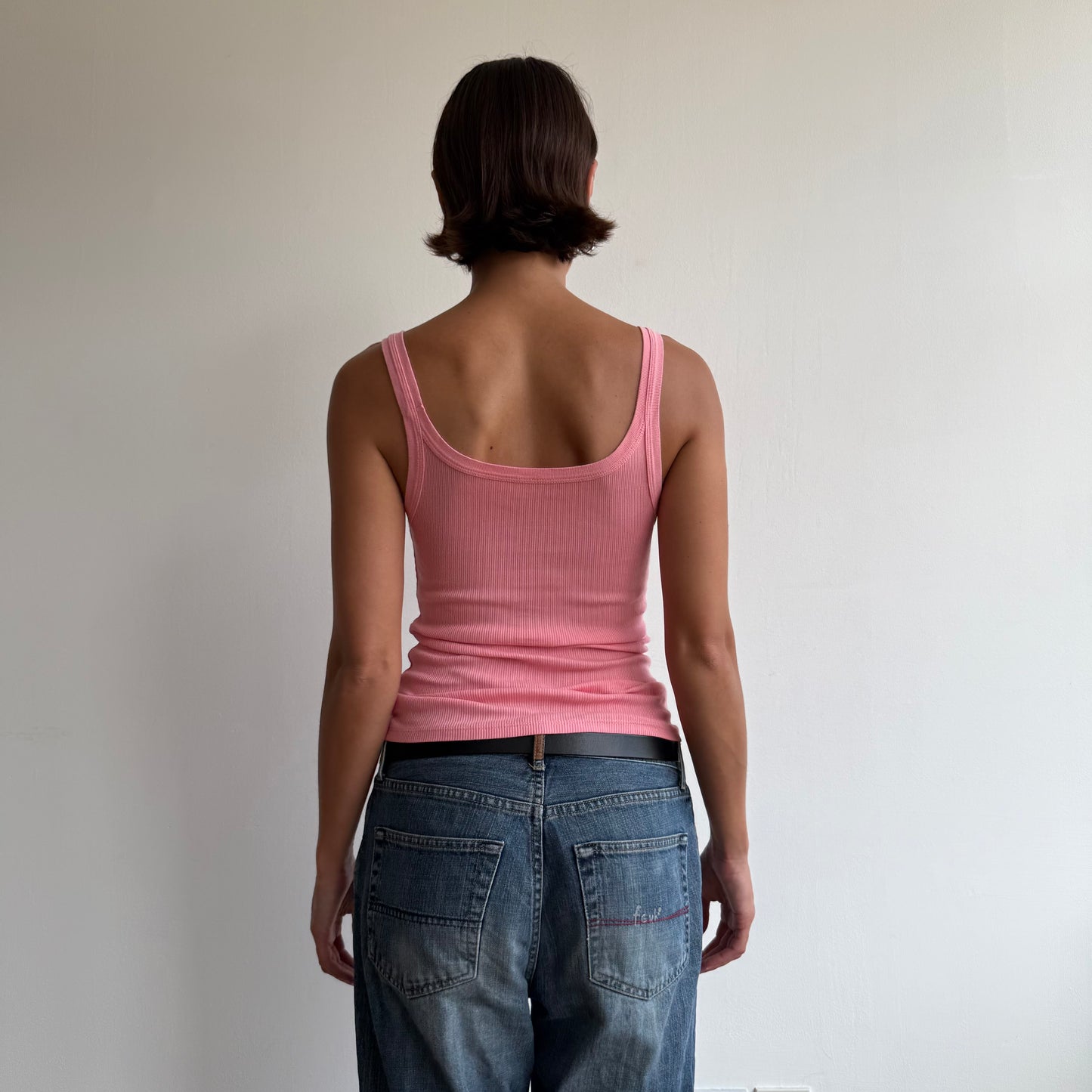 Pink ribbed cami top - Size S