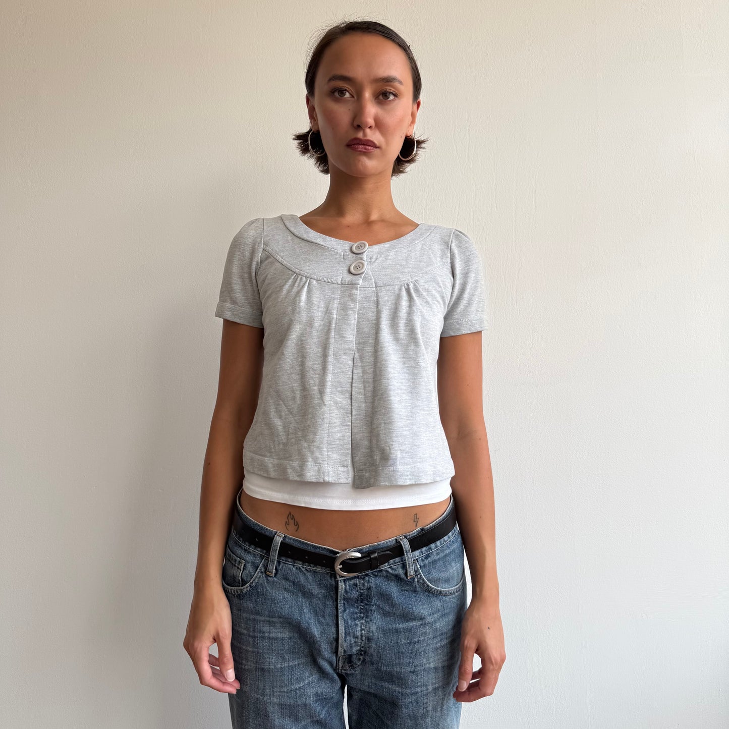 Grey cropped button jumper - Size S/M