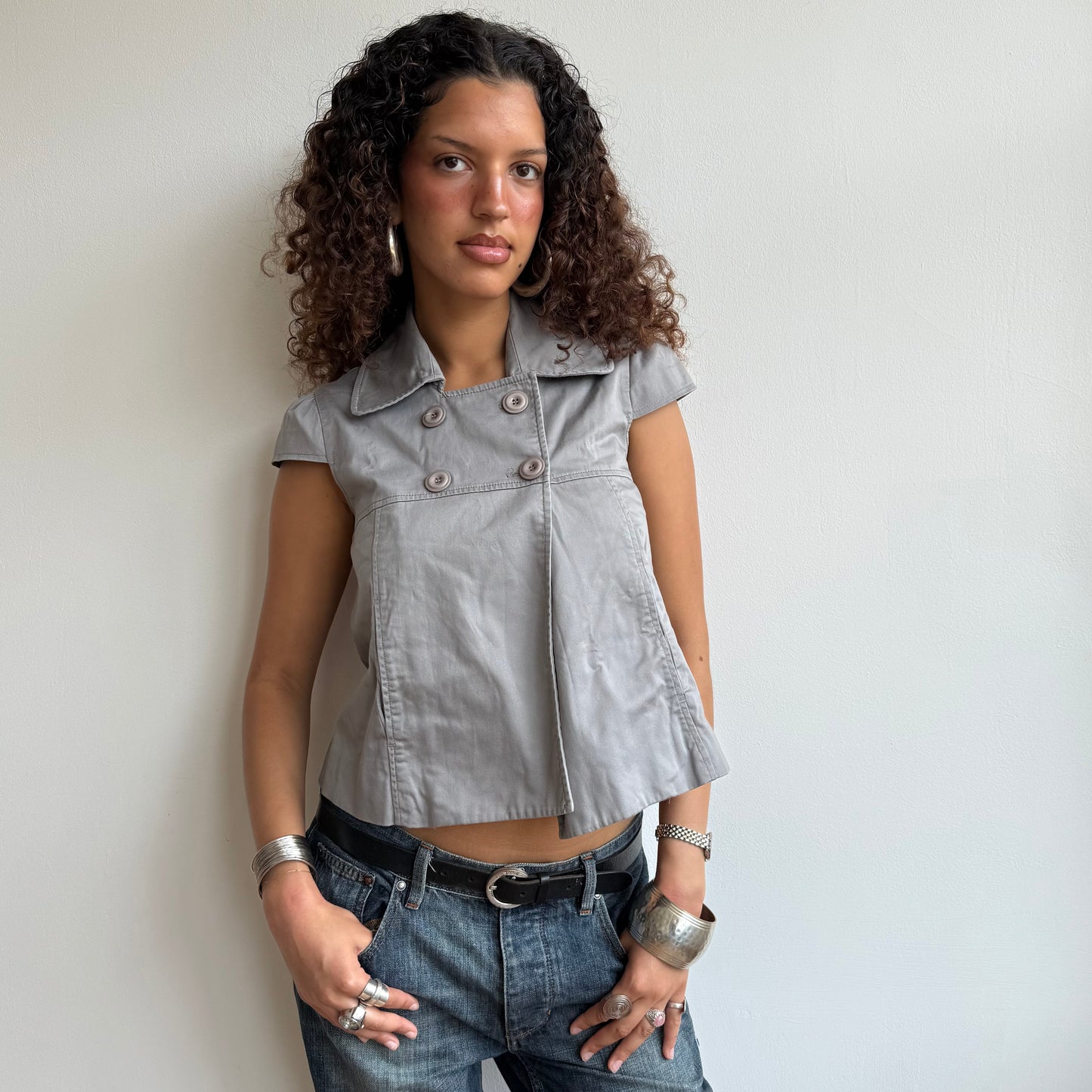 Grey short sleeve peacoat - Size XS